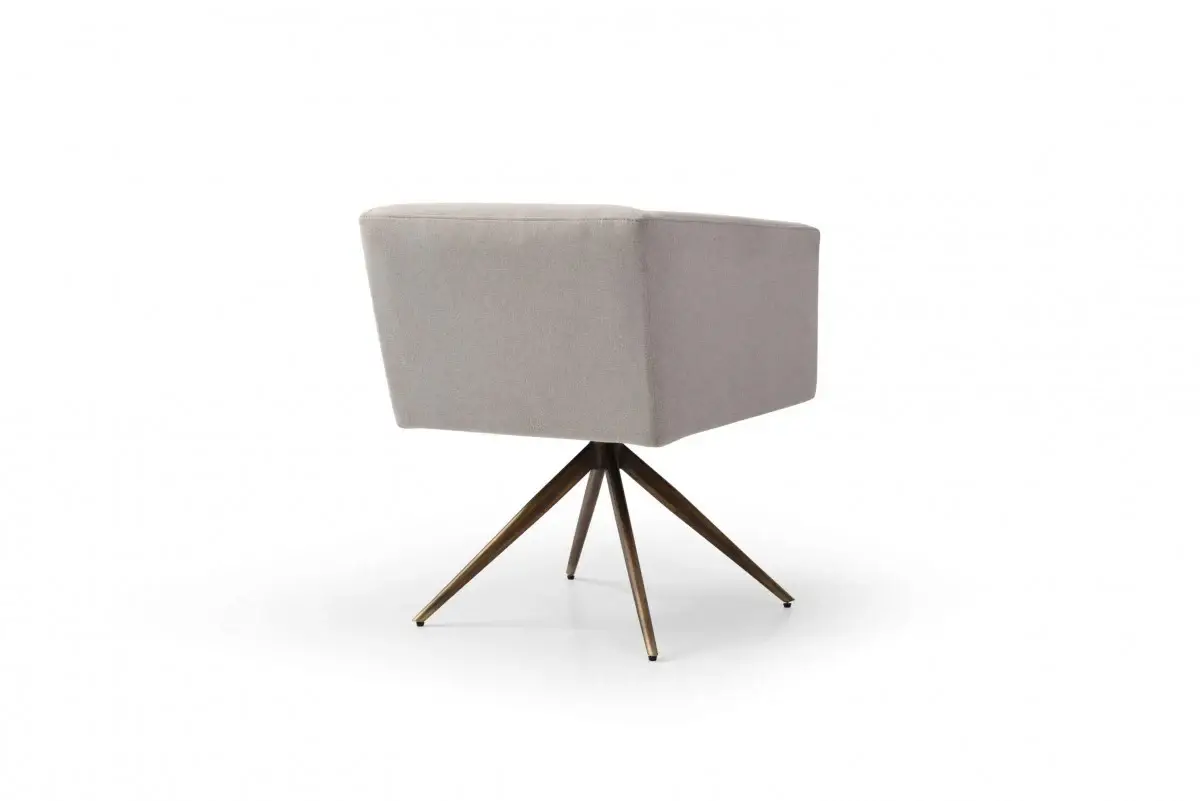 Light Gray And Brass Upholstered Fabric Dining Arm Chair - Image 5
