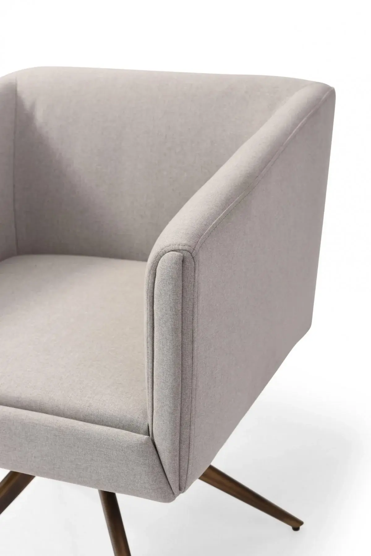 Light Gray And Brass Upholstered Fabric Dining Arm Chair - Image 6