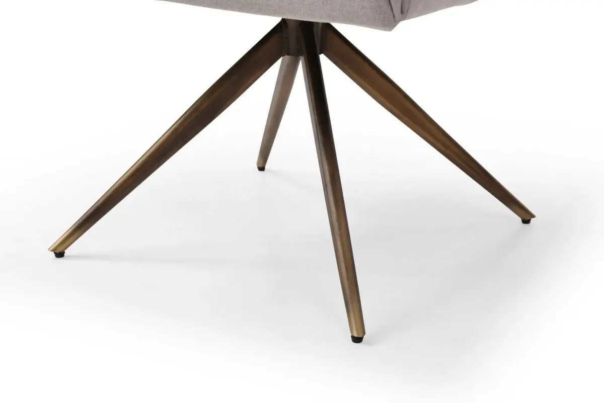 Light Gray And Brass Upholstered Fabric Dining Arm Chair - Image 7