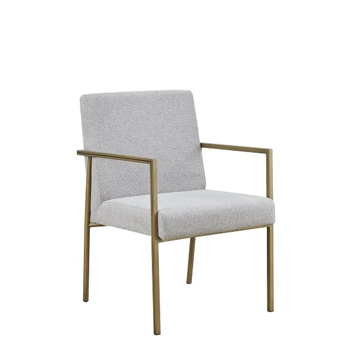Light Gray And Brass Upholstered Fabric Dining Arm Chair - Image 2