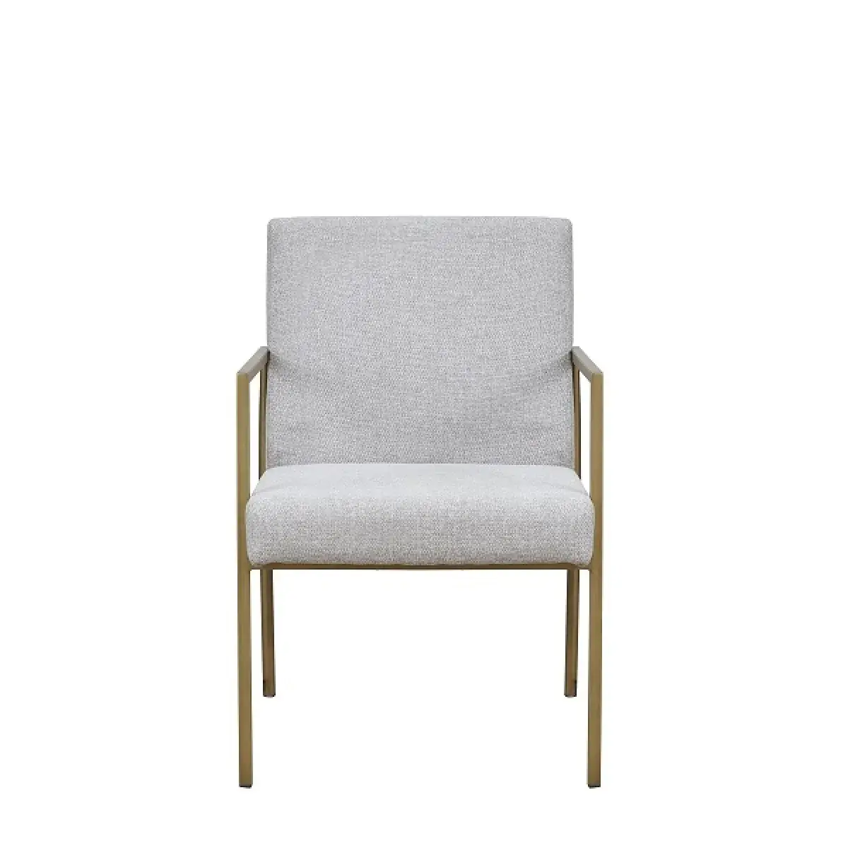 Light Gray And Brass Upholstered Fabric Dining Arm Chair - Image 3