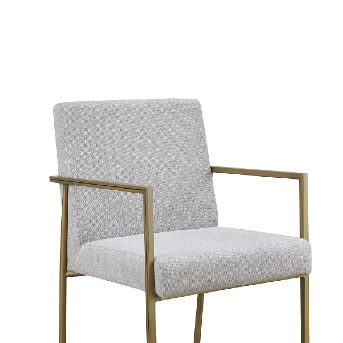 Light Gray And Brass Upholstered Fabric Dining Arm Chair - Image 5