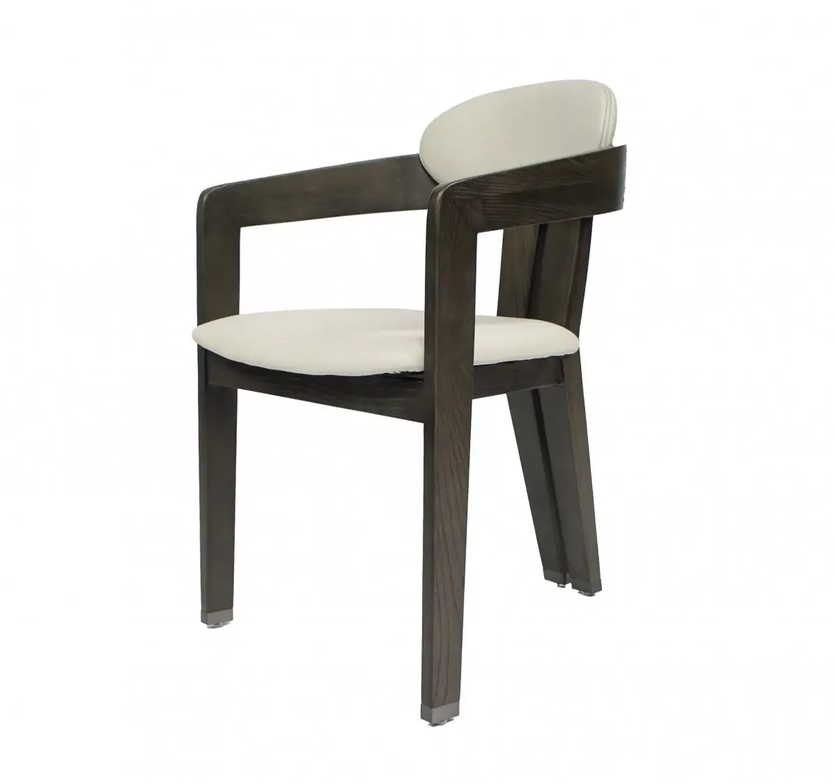 Light Gray And Dark Gray Upholstered Faux Leather Open Back Dining Arm Chair - Image 2
