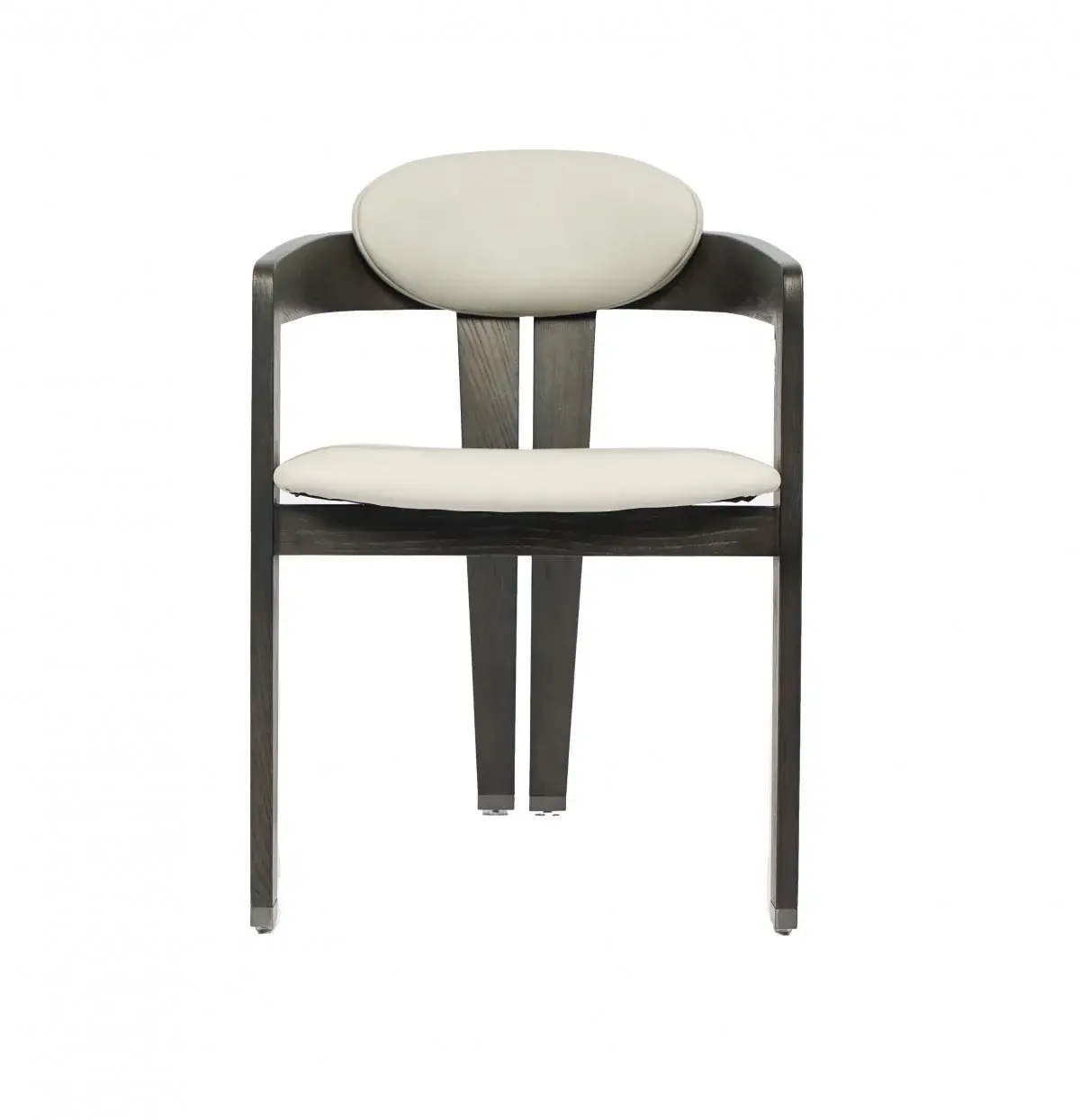 Light Gray And Dark Gray Upholstered Faux Leather Open Back Dining Arm Chair - Image 3