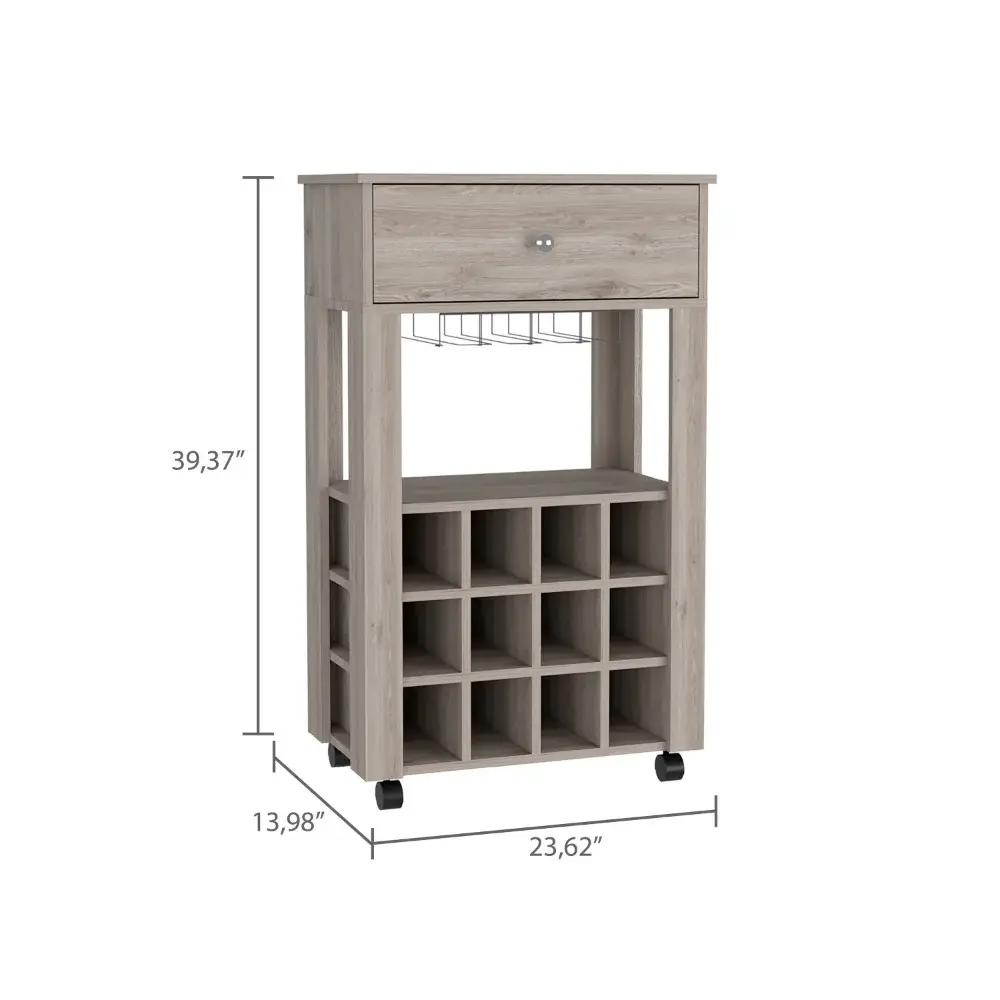 Light Gray Rolling Bar Cart With Wine Storage - Image 4