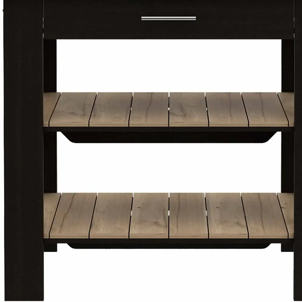 Light Oak and Black Kitchen Island with Drawer and Two Open Shelves - Image 4