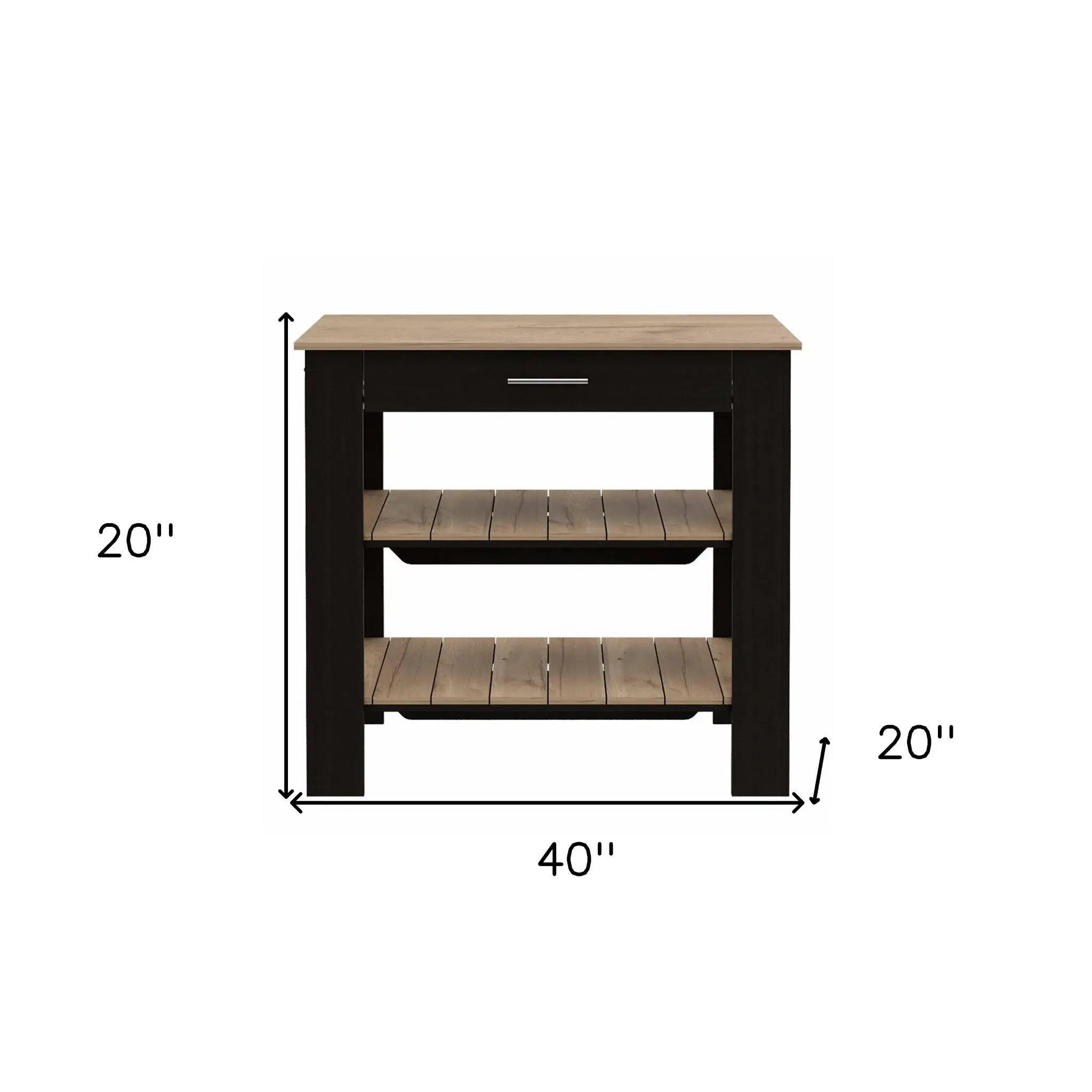 Light Oak and Black Kitchen Island with Drawer and Two Open Shelves - Image 8