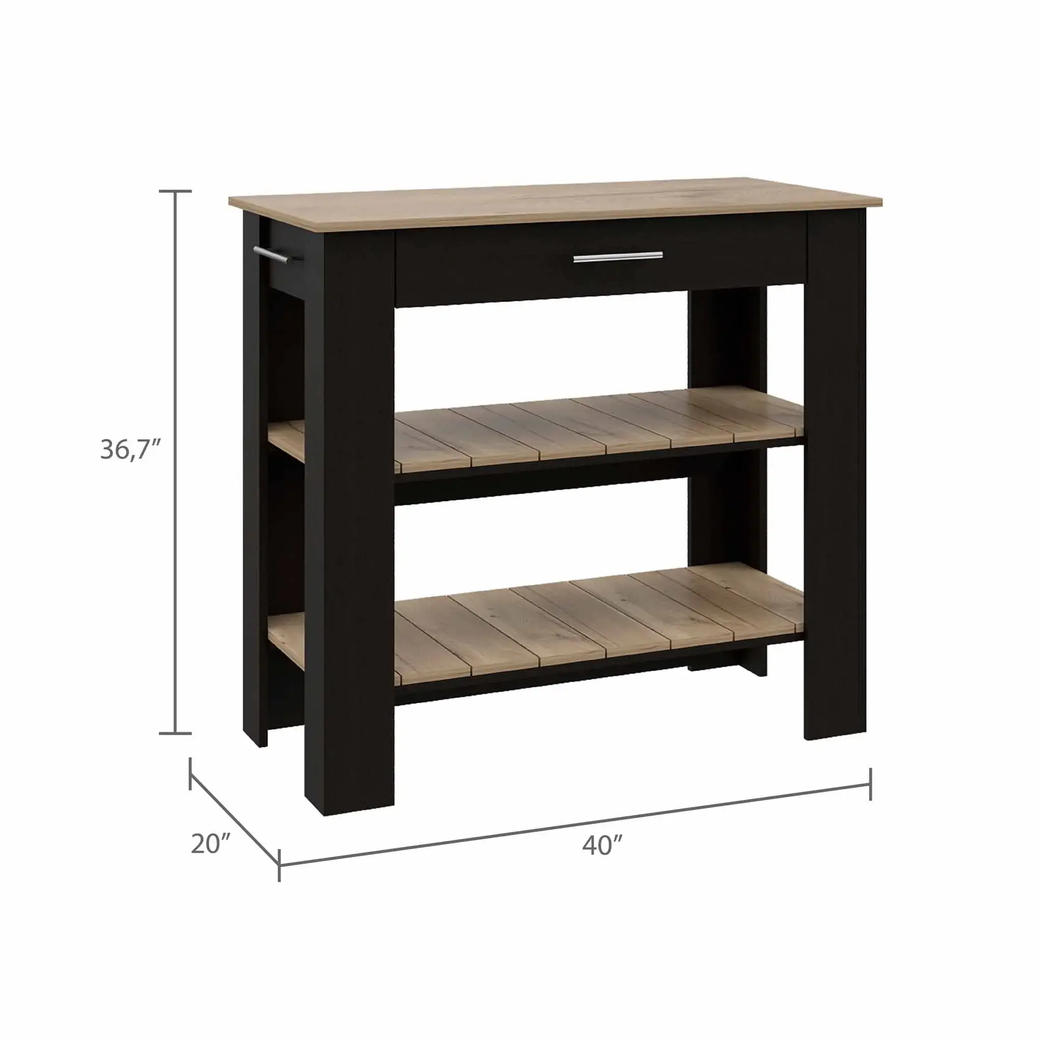 Light Oak and Black Kitchen Island with Drawer and Two Open Shelves - Image 9