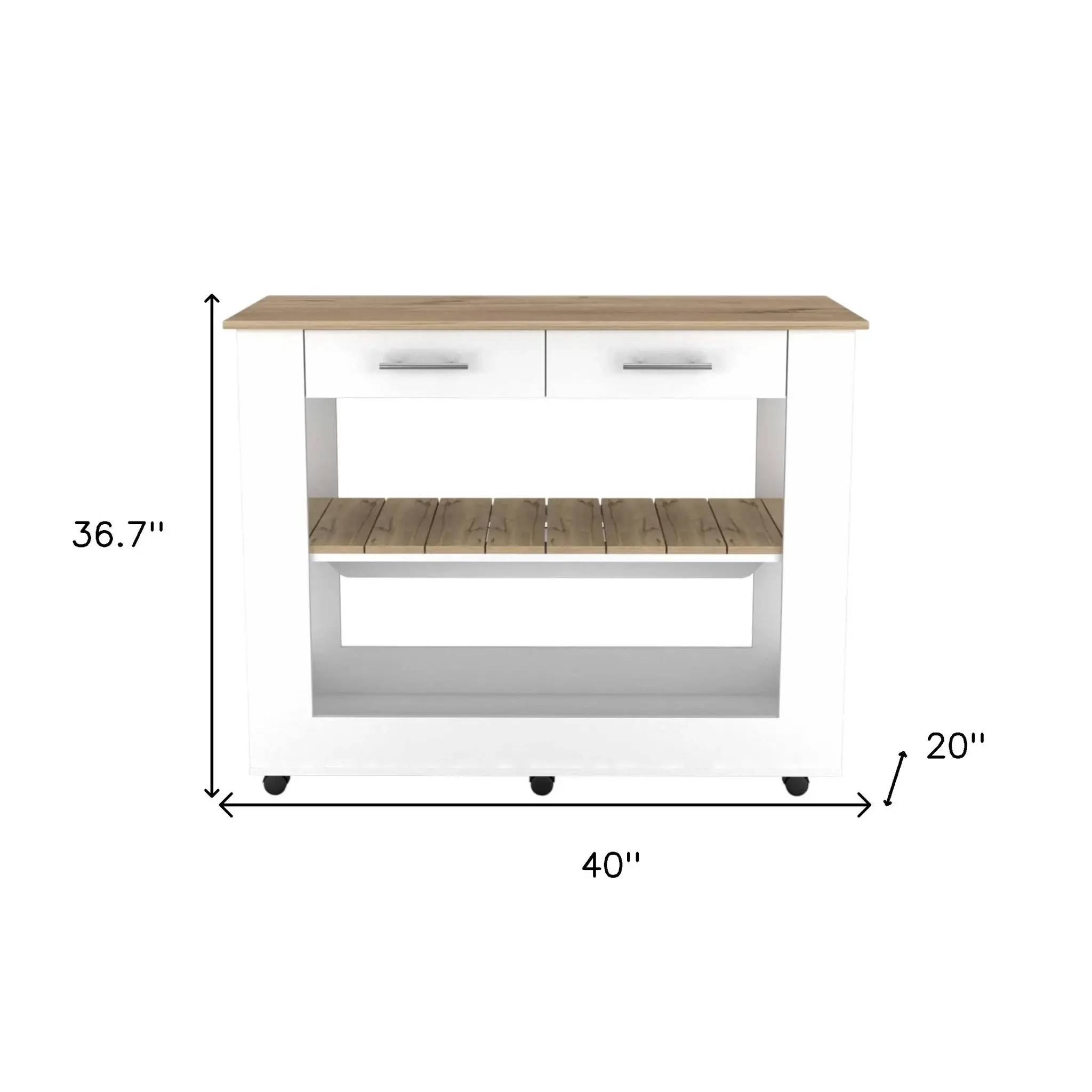 Light Oak and White Kitchen Island with Drawer Shelves and Casters - Image 8