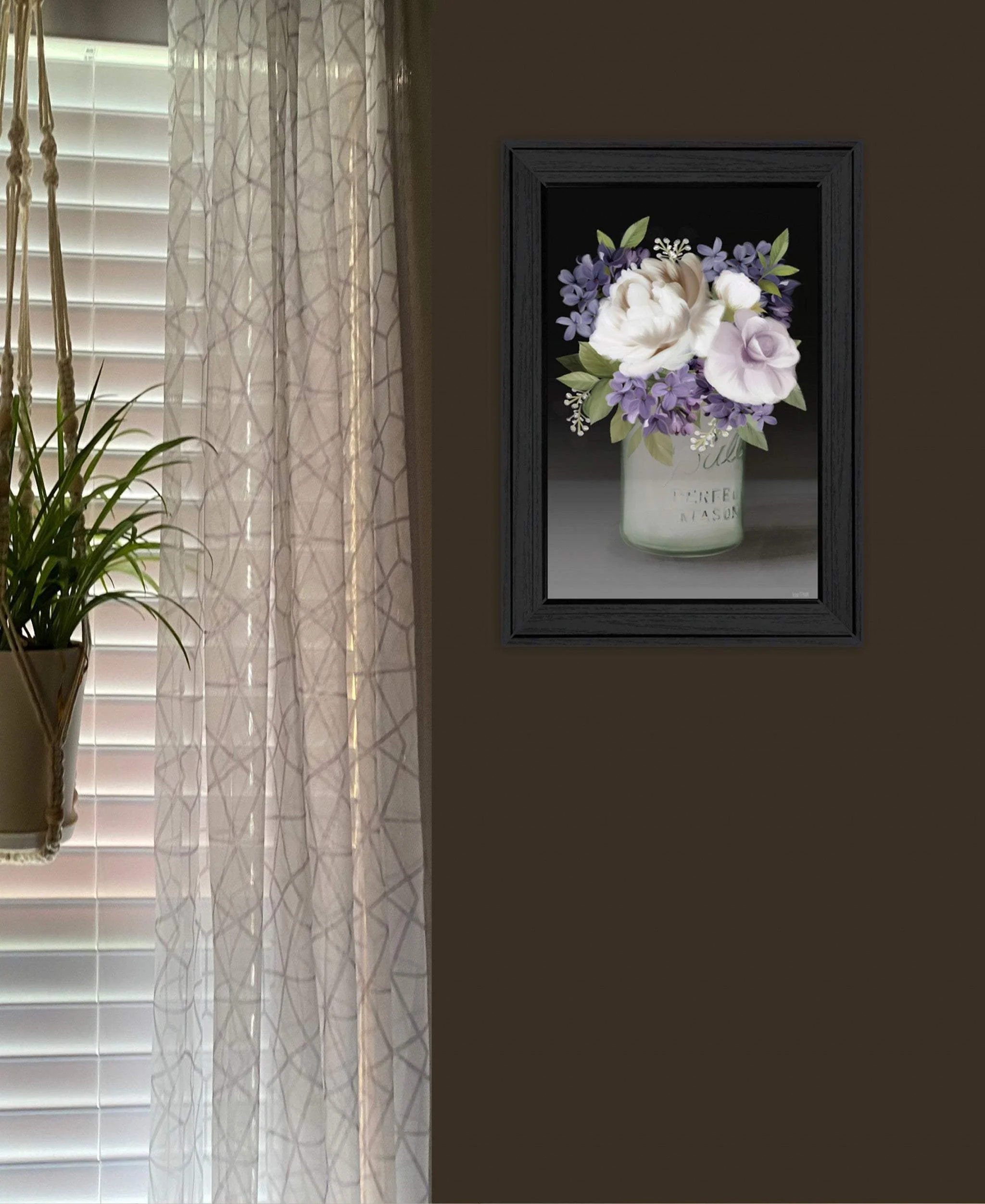 Lilac Mason Jar Floral 3 Black Framed Print Wall Art - Image 4