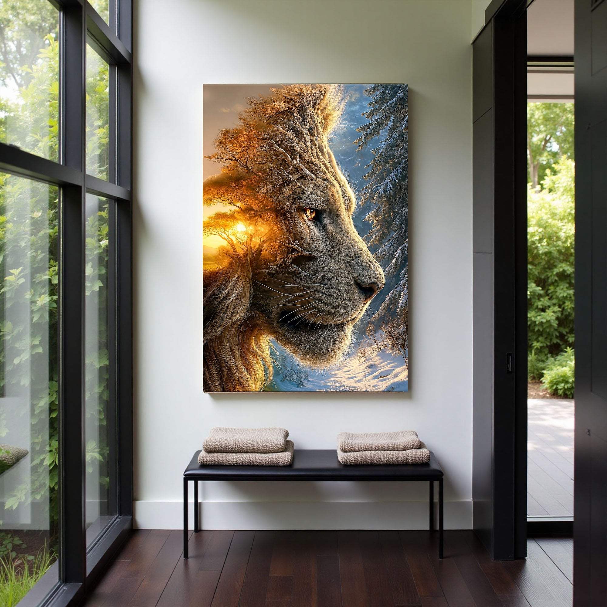 Lion Winter Summer Surrealism Wall Art - Image 3