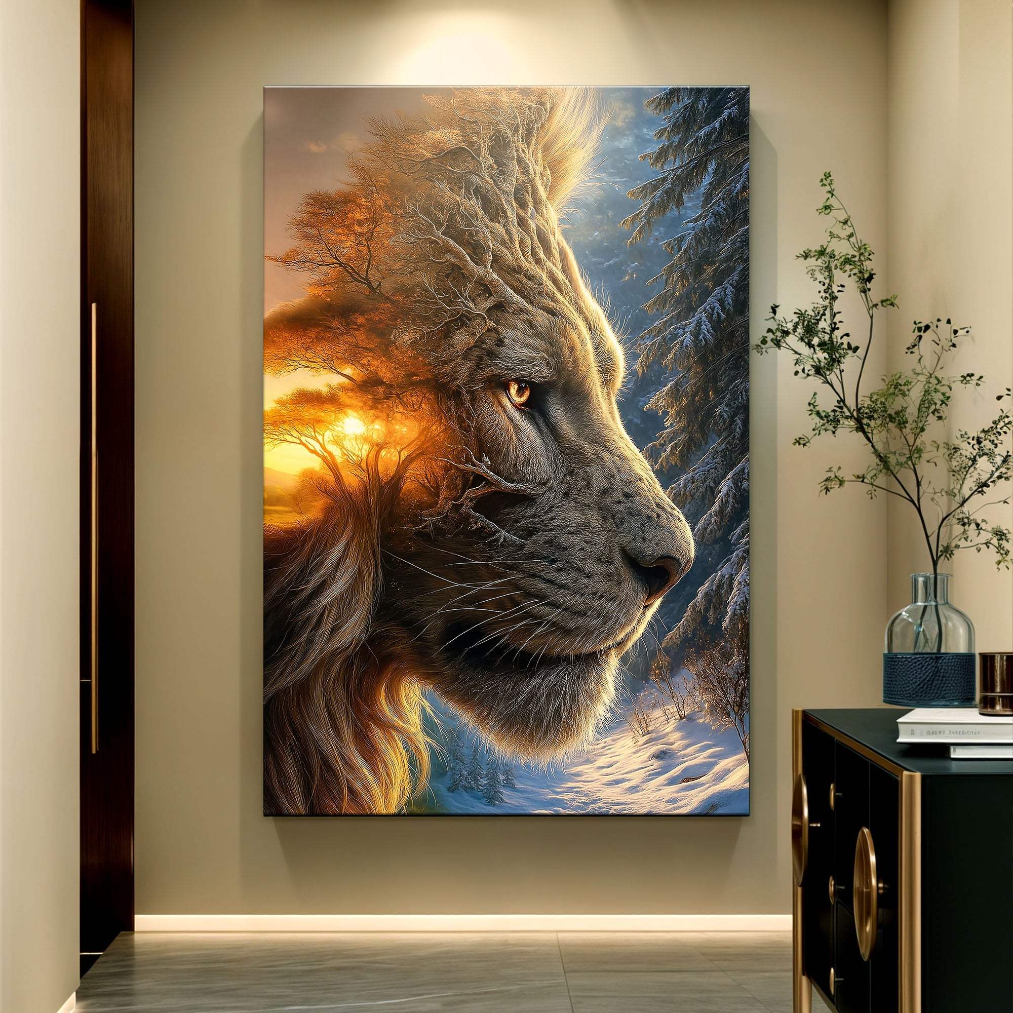 Lion Winter Summer Surrealism Wall Art - Image 4