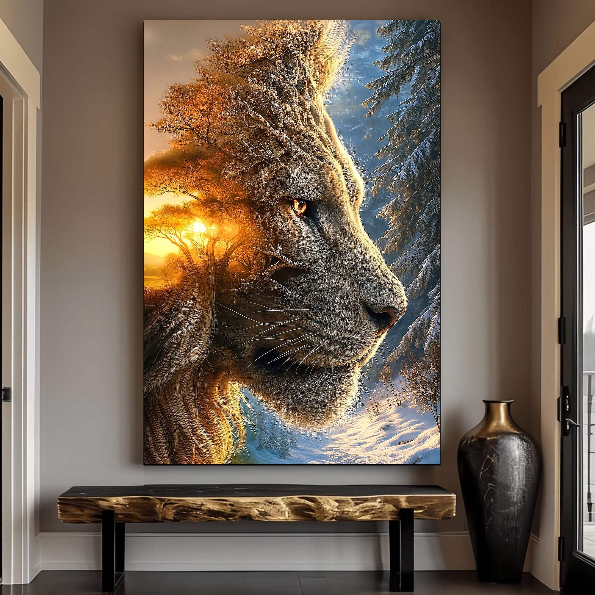 Lion Winter Summer Surrealism Wall Art - Image 5