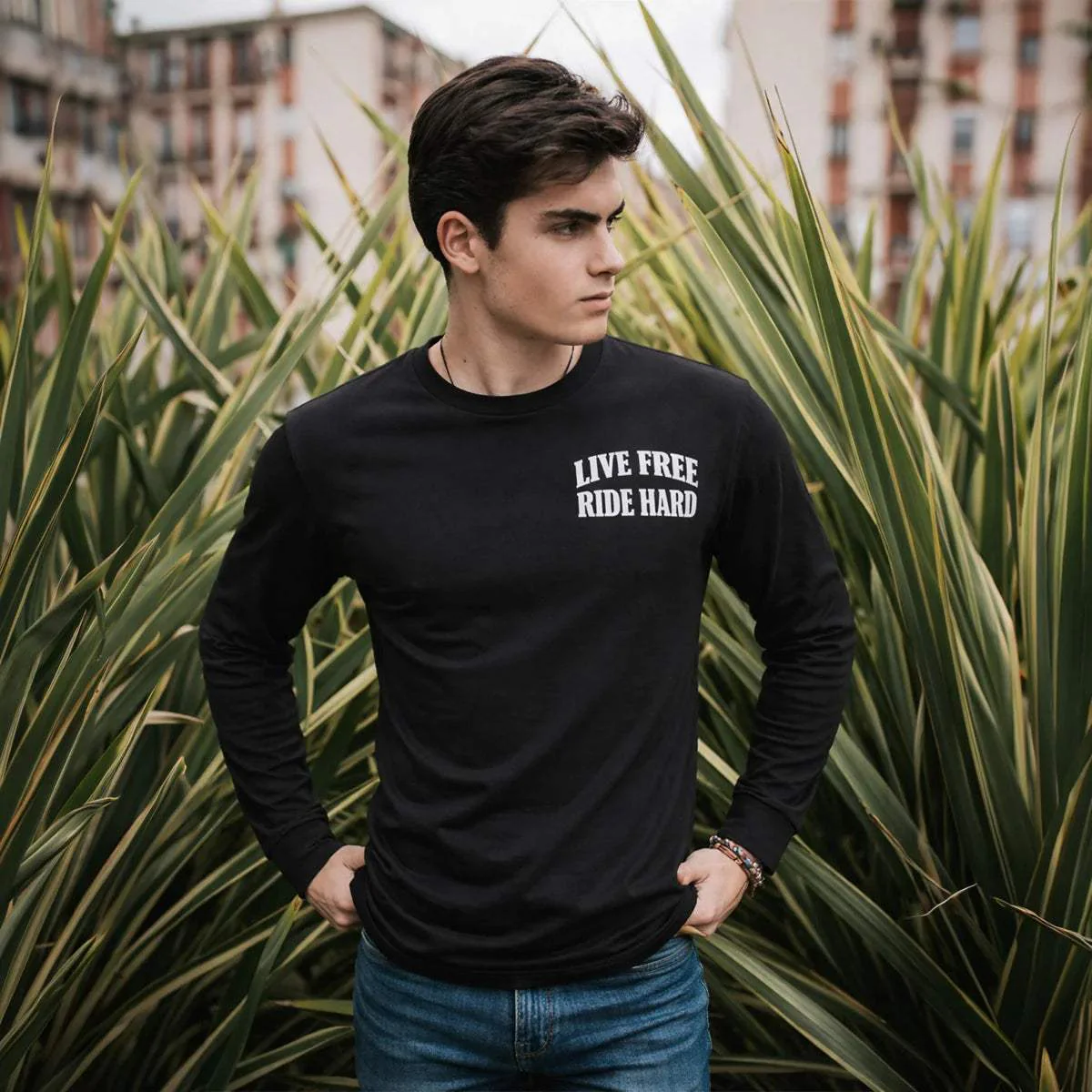 Live Free Ride Hard - Men's Long Sleeve Biker Tee - Image 4