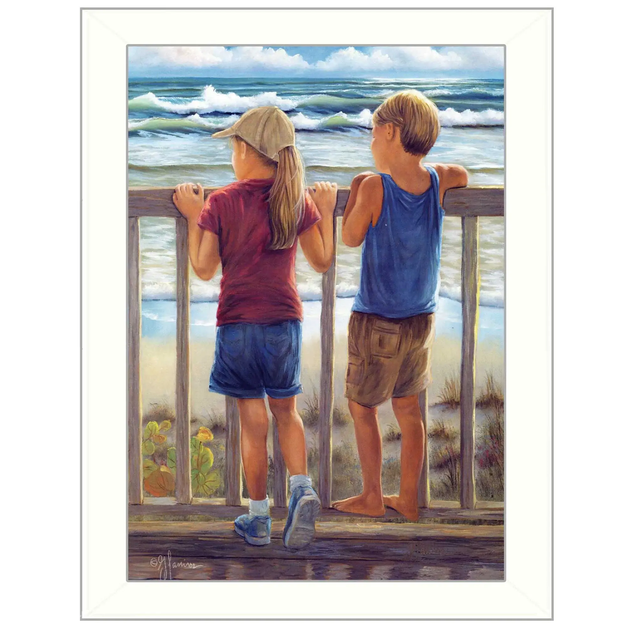 Looking Over the Rail White Framed Print Wall Art - Image 2
