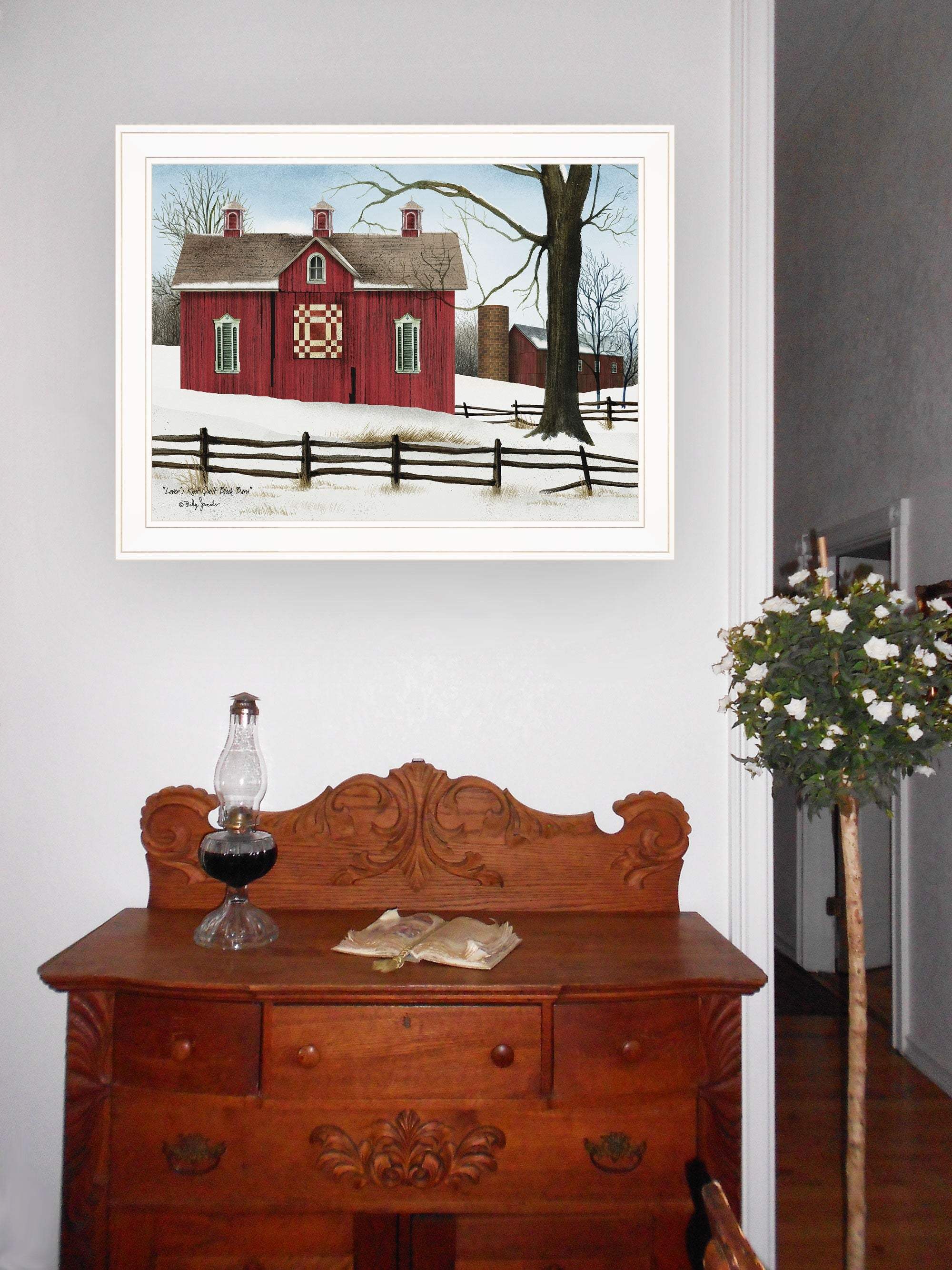 Lovers Knot Quilt Block Barn 3 White Framed Print Wall Art - Image 4