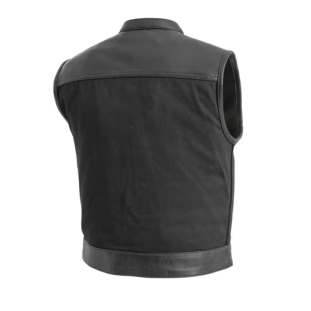 Lowrider Men's Motorcycle Leather/Twill Vest - Image 2