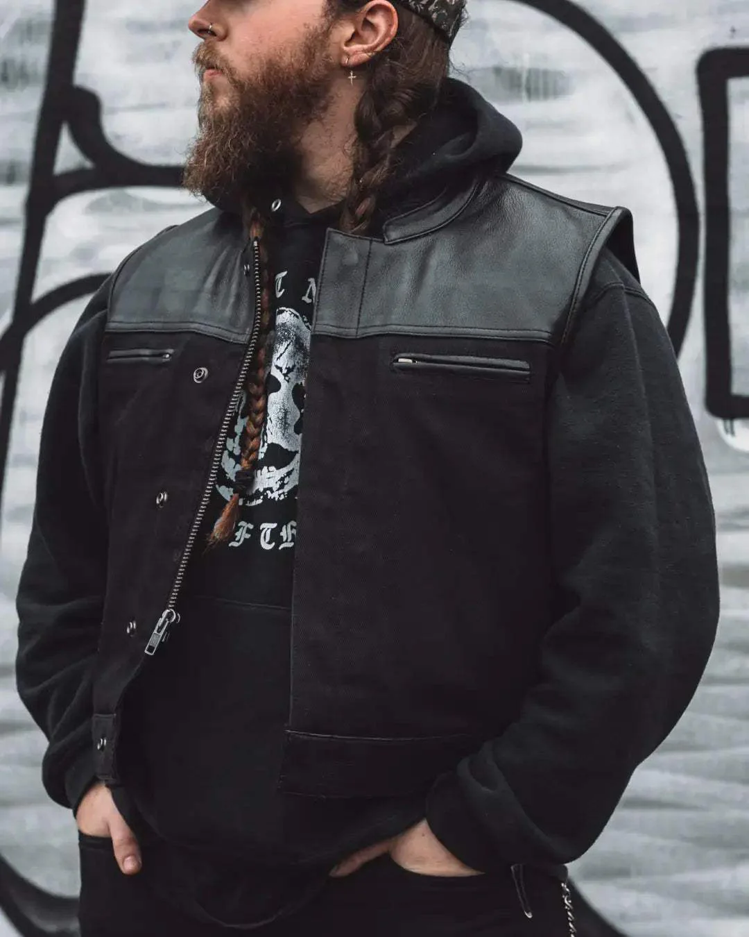 Lowrider Men's Motorcycle Leather/Twill Vest - Image 7