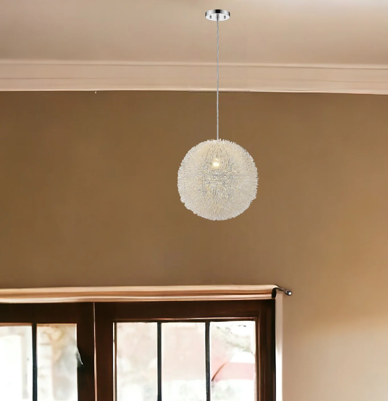 Luminary 1-Light Metallic Silver Pendant With Hand Woven Aluminum Wire Shade (12") - Image 2