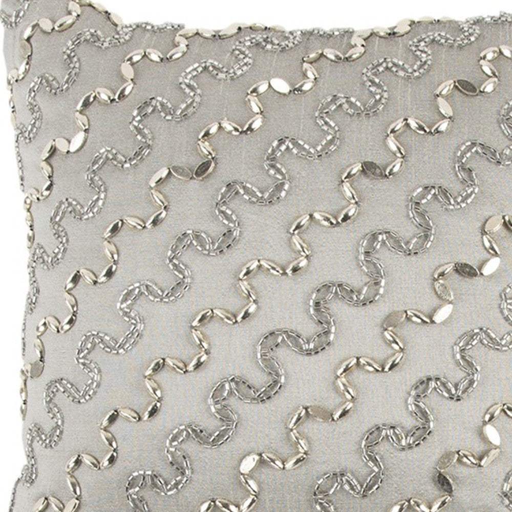 Lux Silver and Gold Beaded Chevron Throw Pillow - Image 5