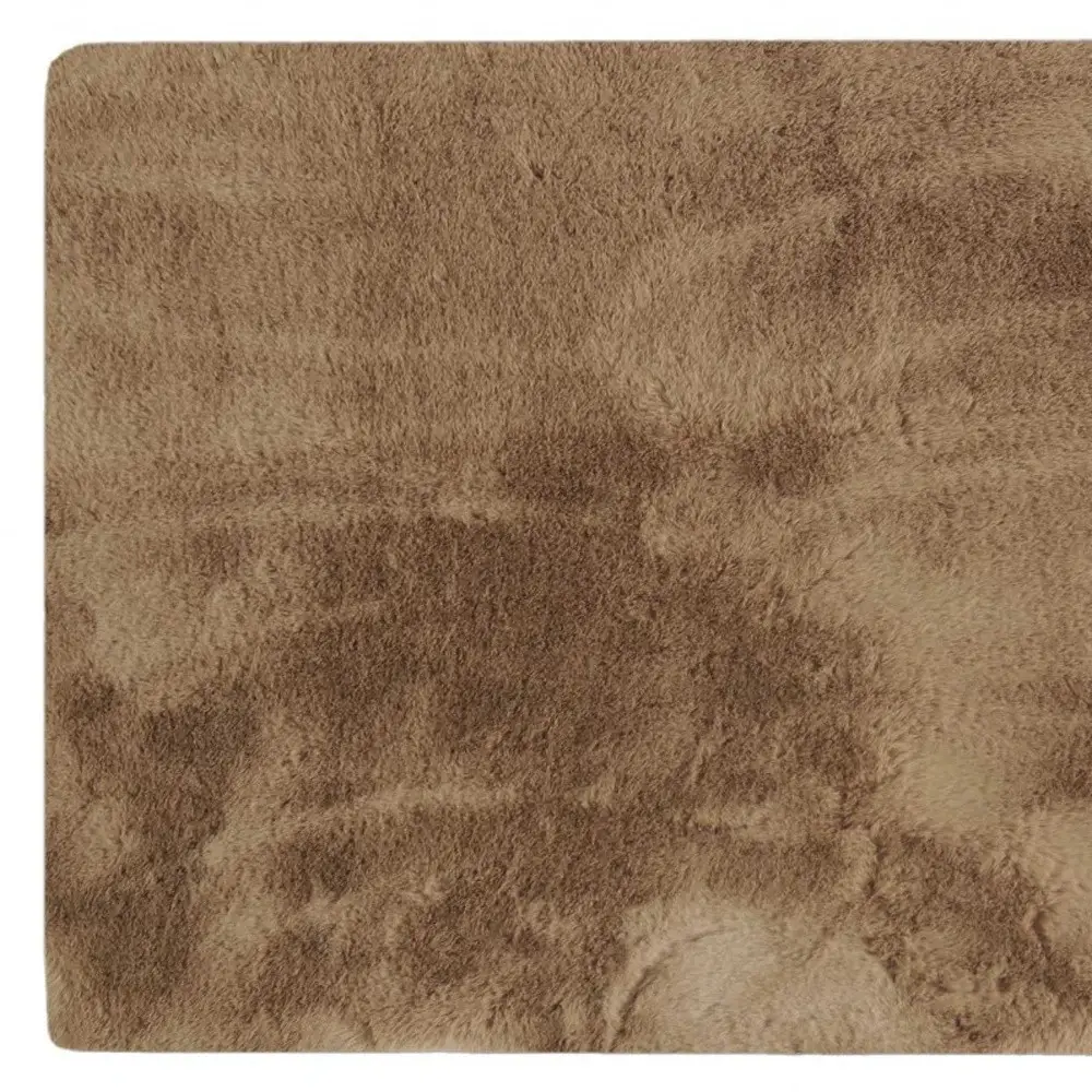 Luxe Faux Rabbit Fur Rectangular Rug 3' X 5'   - Taupe - Image 6