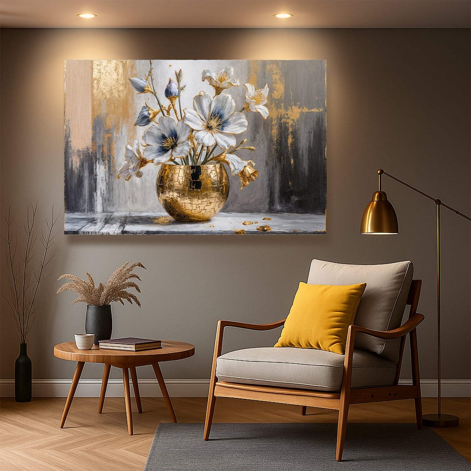 Magnolia Bloom in Gold Abstract Wall Art - Image 2