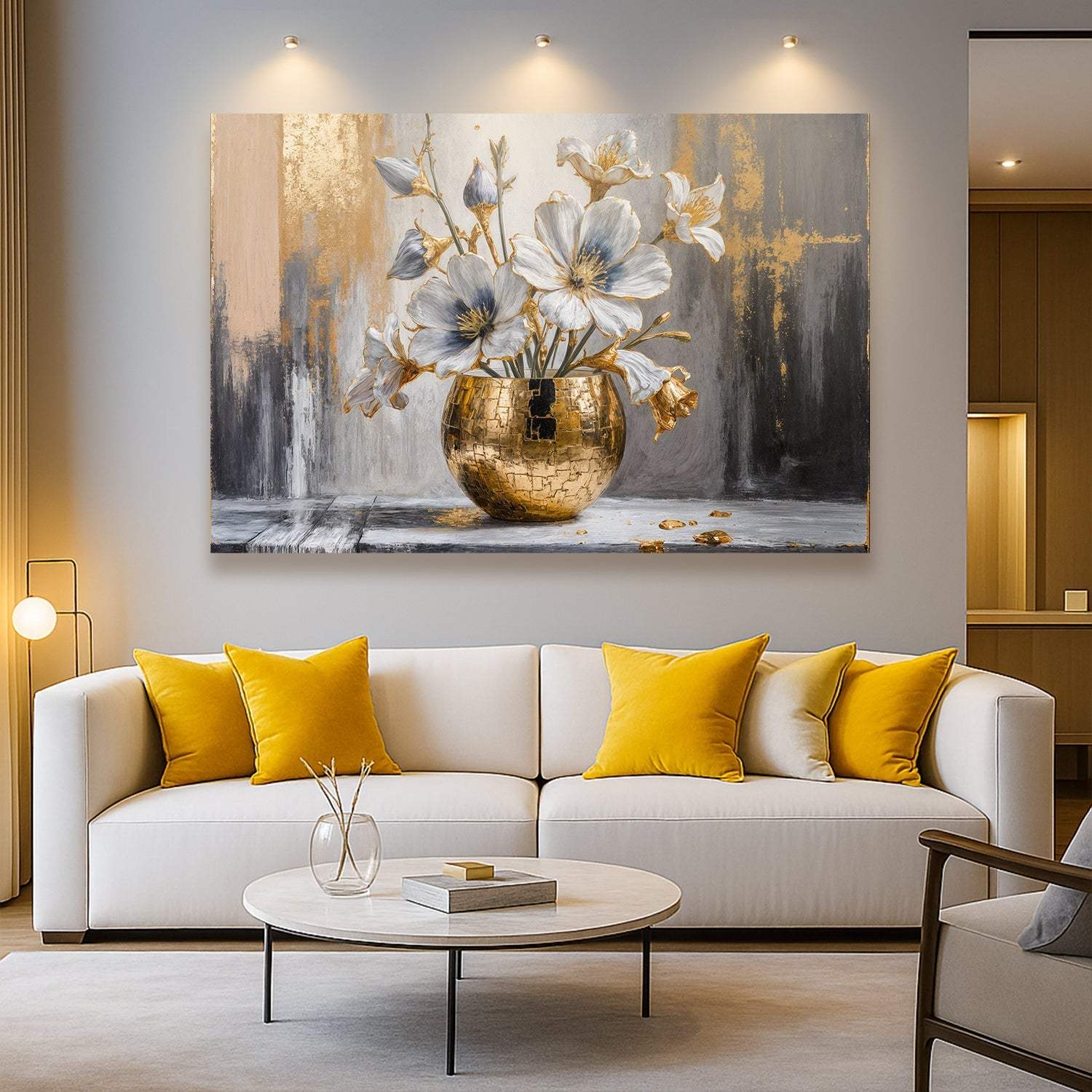 Magnolia Bloom in Gold Abstract Wall Art - Image 3