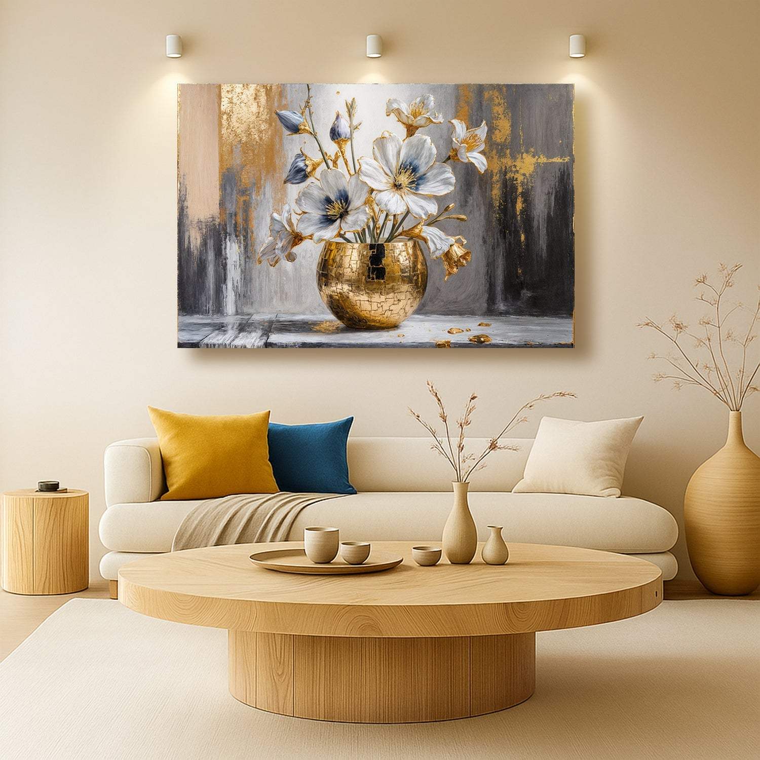 Magnolia Bloom in Gold Abstract Wall Art - Image 4