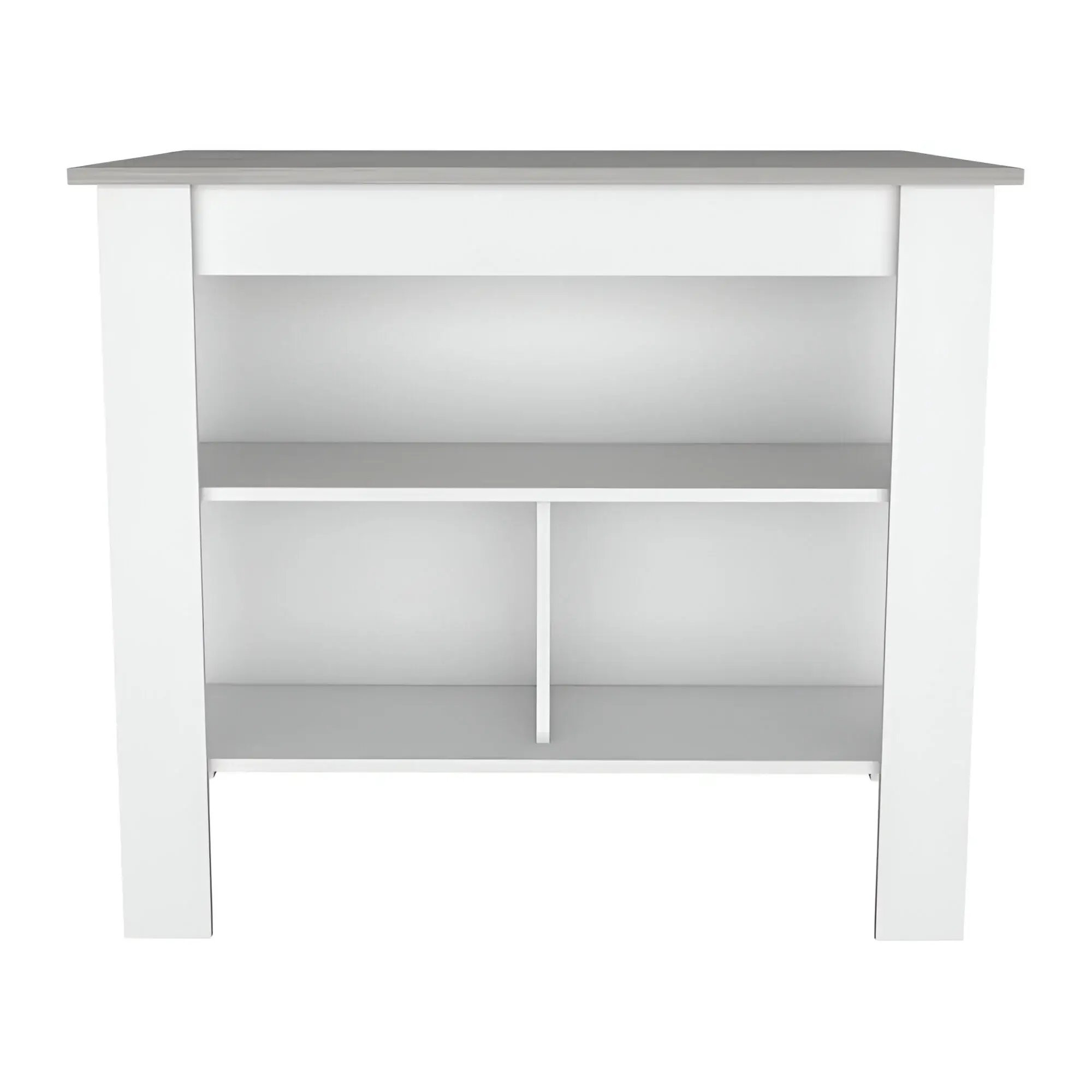 Marble and White Kitchen Island with Three Storage Shelves - Image 2