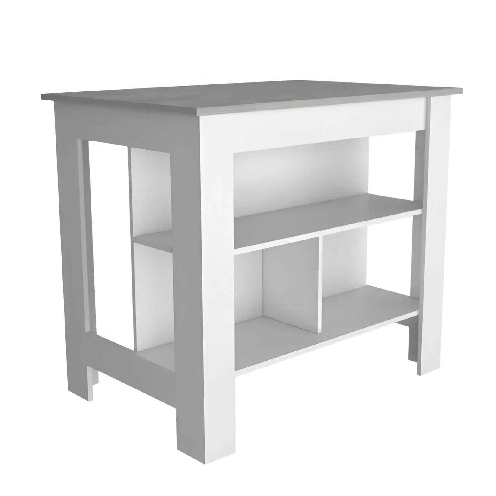 Marble and White Kitchen Island with Three Storage Shelves - Image 3