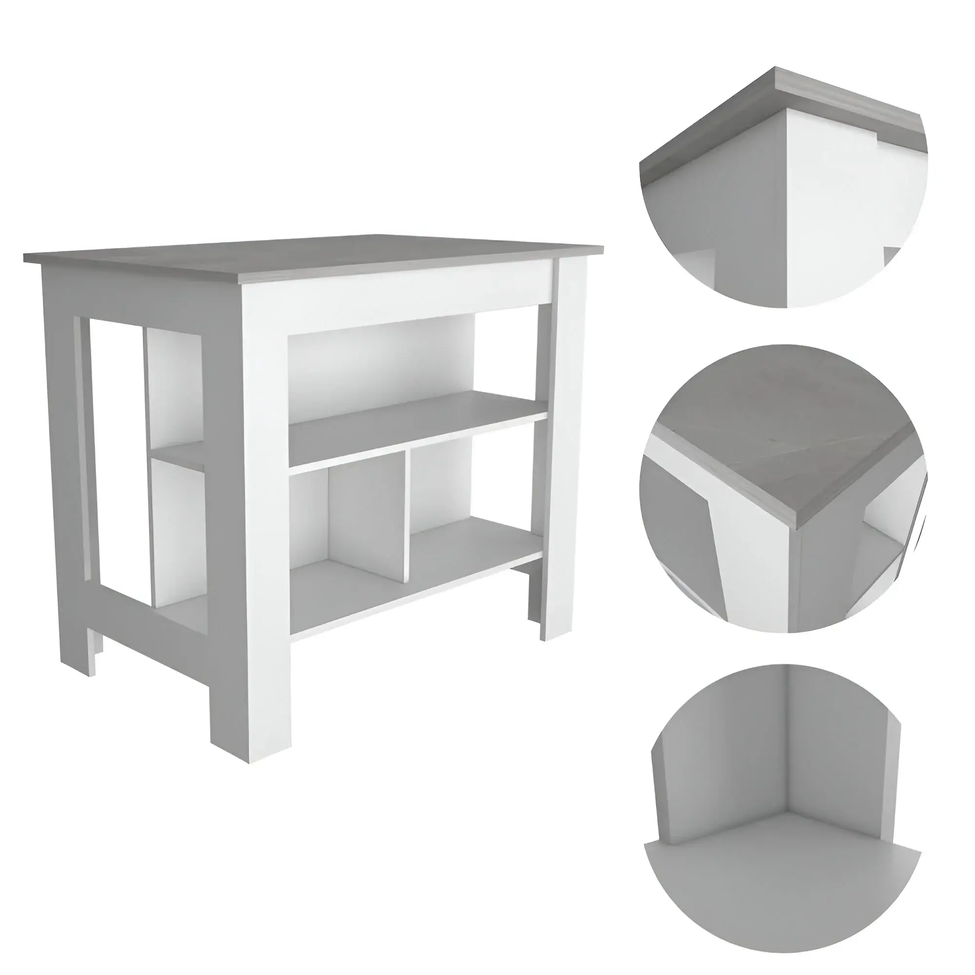 Marble and White Kitchen Island with Three Storage Shelves - Image 4