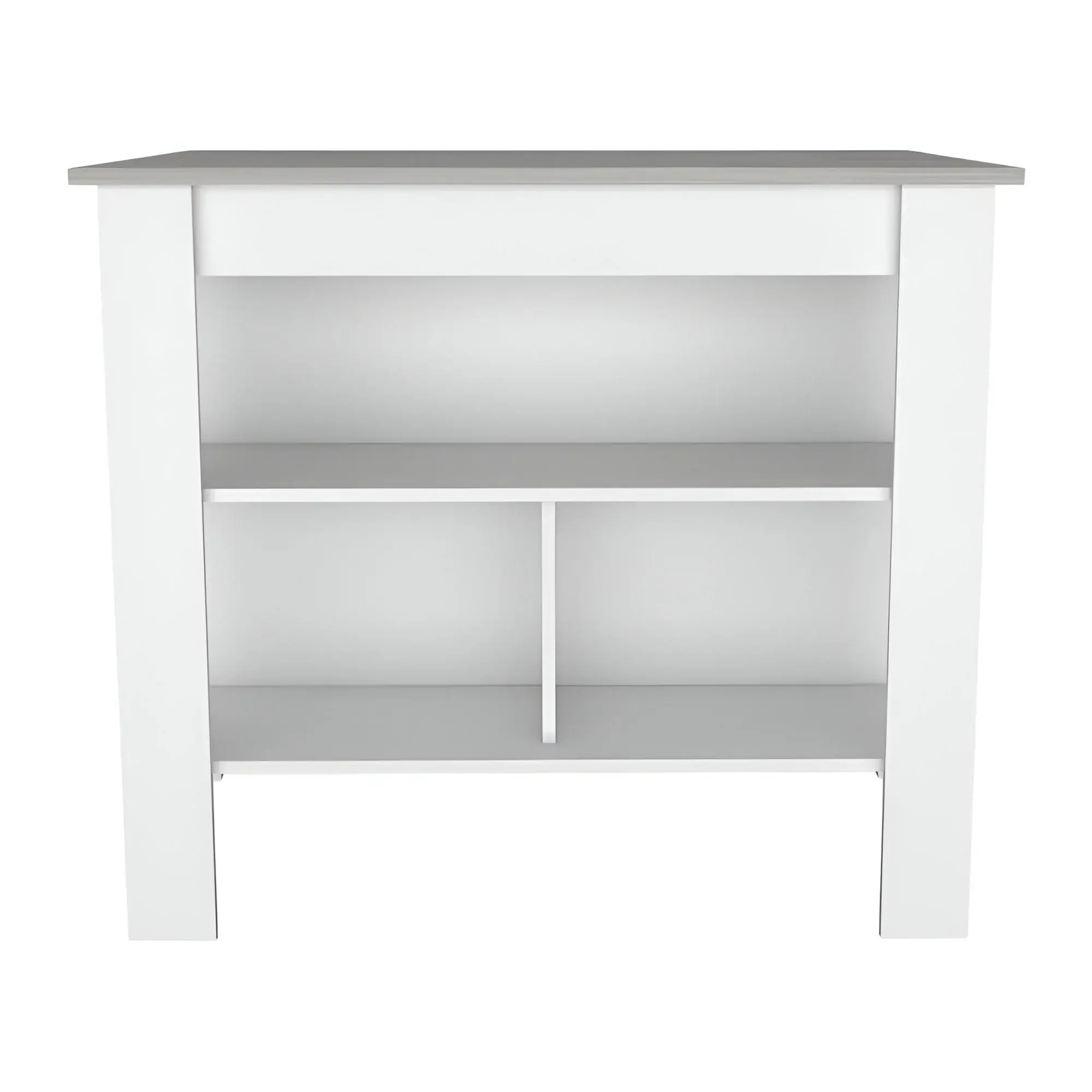 Marble and White Kitchen Island with Three Storage Shelves - Image 6