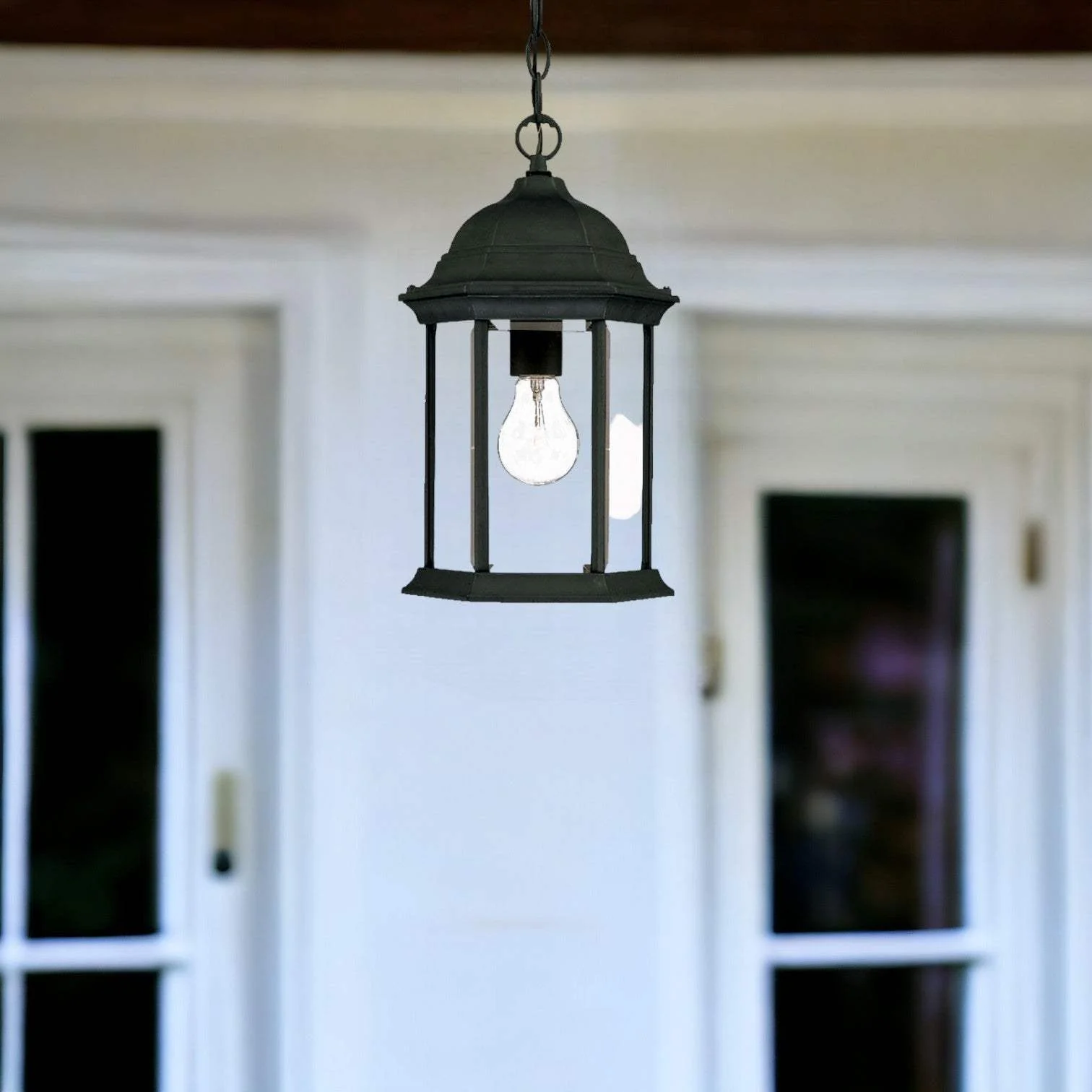 Matte Black Glass Lantern Hanging Light - Image 2