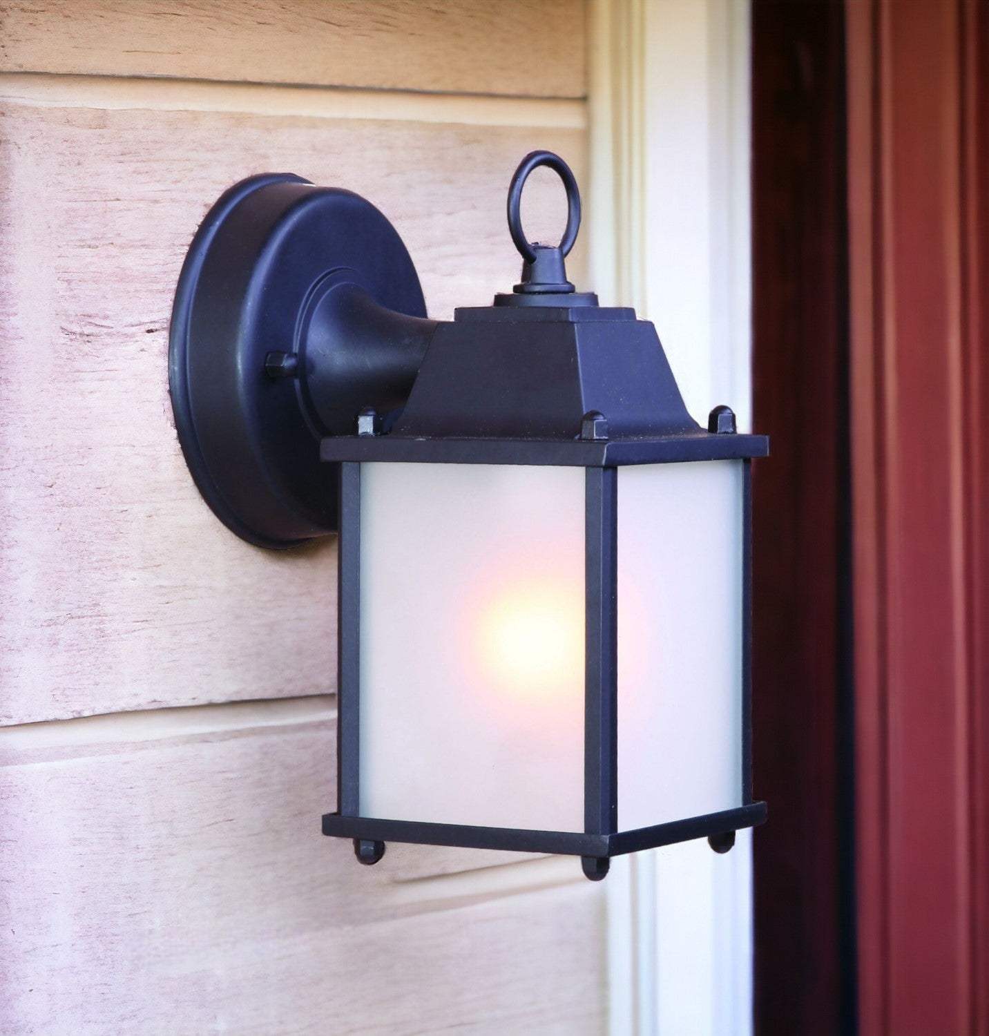 Matte Black Hanging Frosted Glass Lantern Wall Light - Image 2