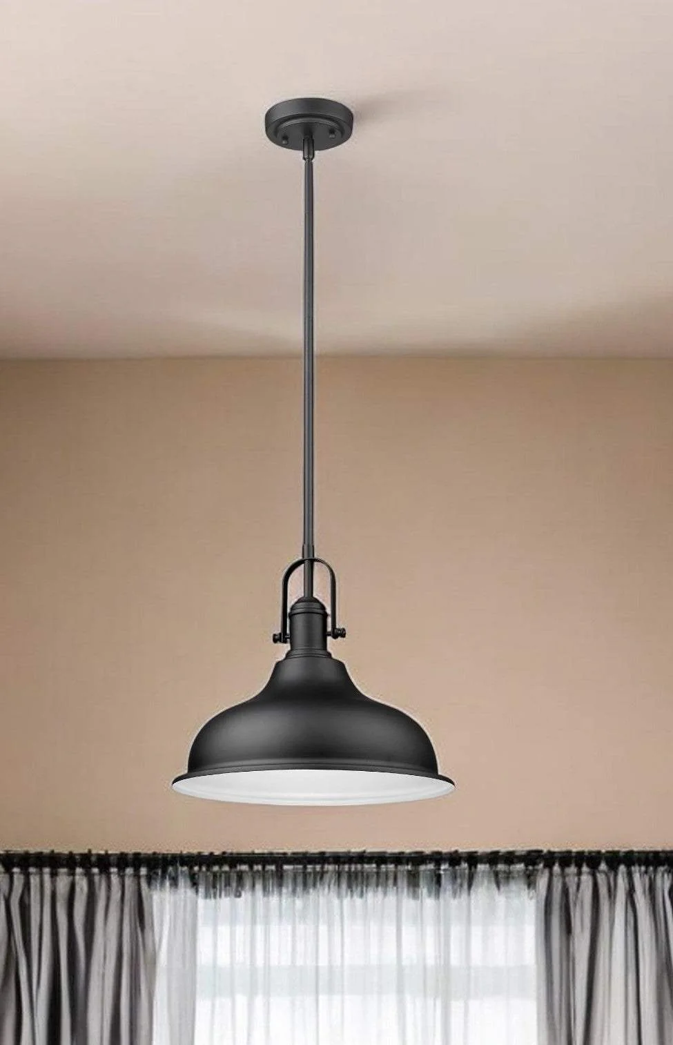 Matte Black Hanging Light with Dome Shade - Image 2