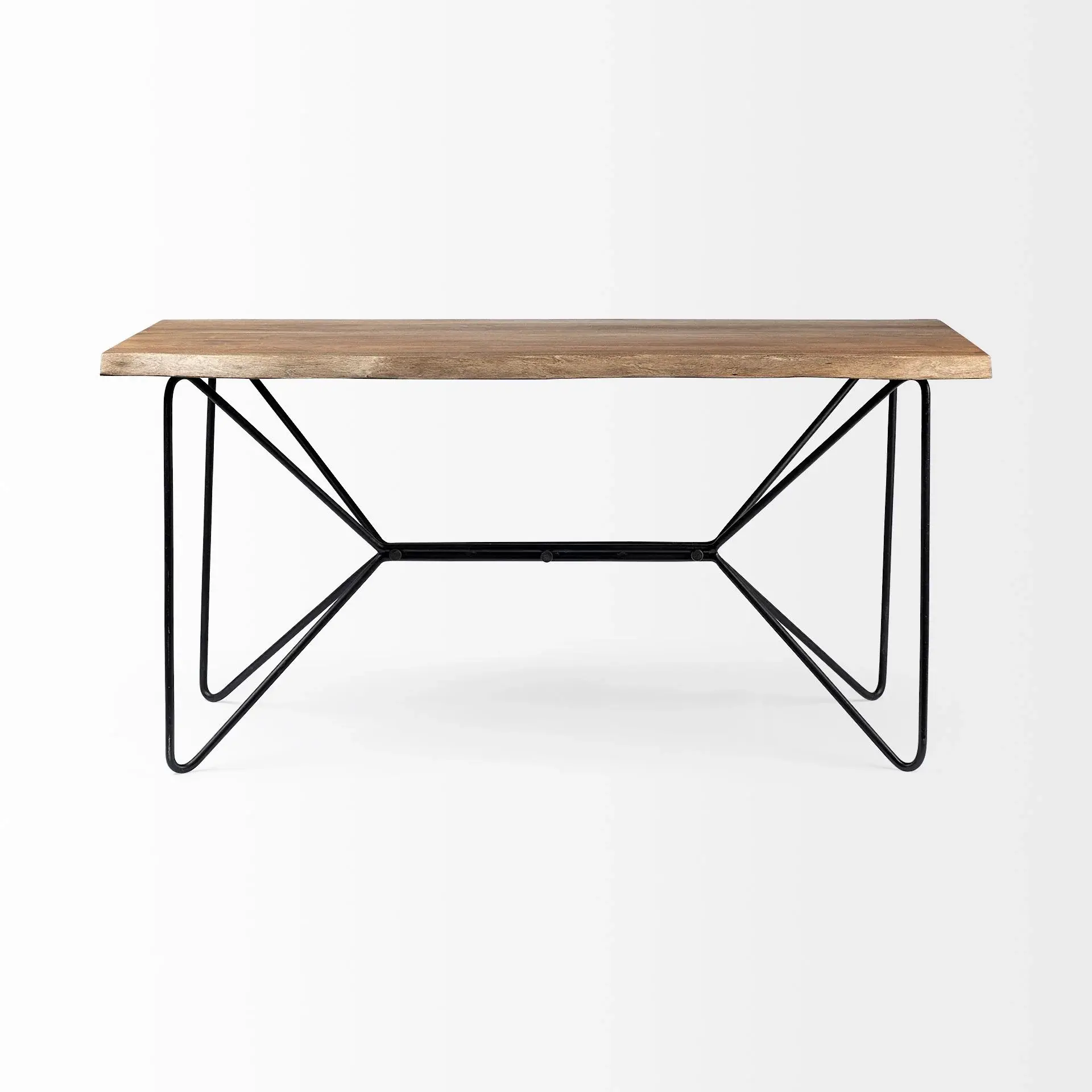 Medium Brown Live Edge Acacia Wood Finish Office Desk With Black Matte Butterfly Wing Shaped Base - Image 4