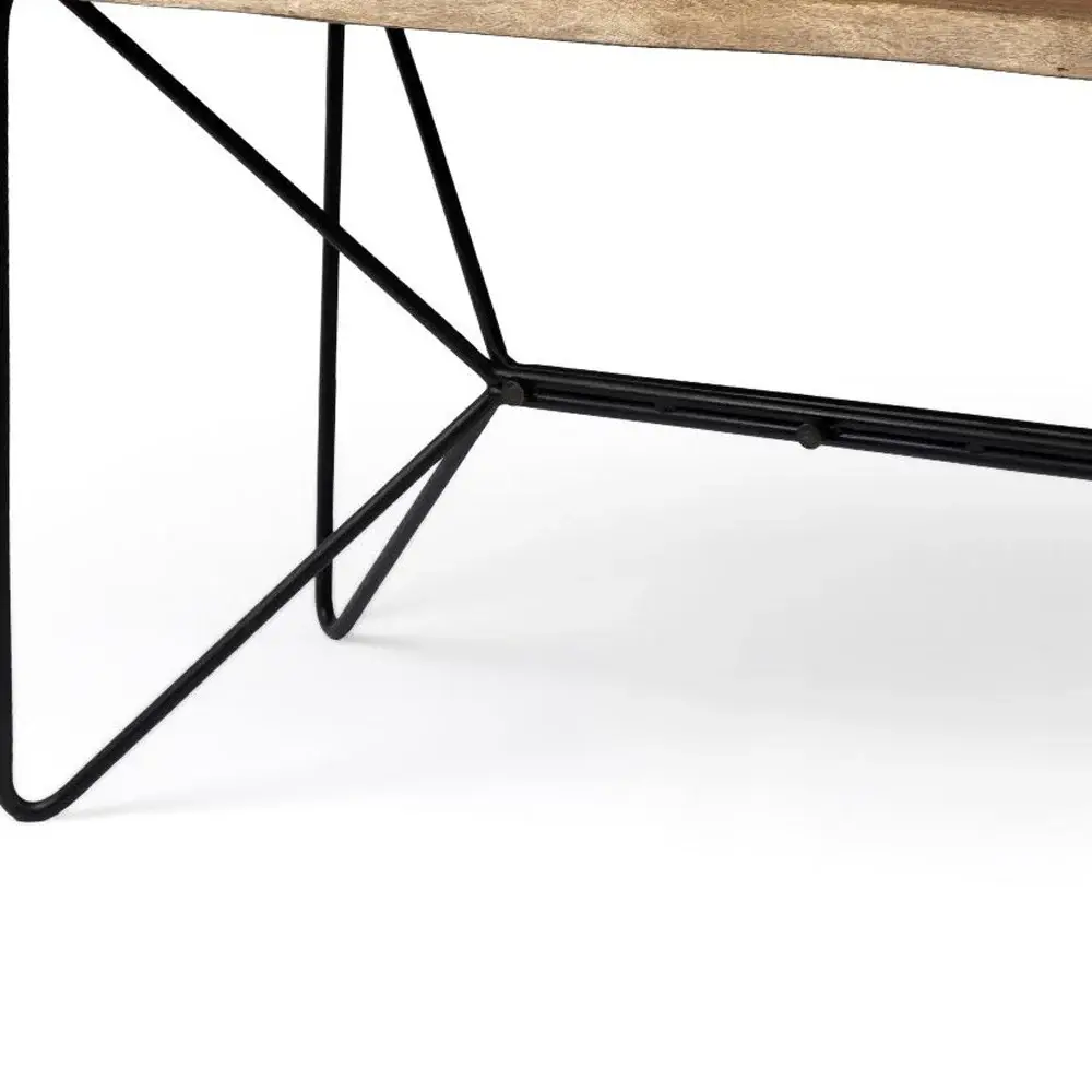 Medium Brown Live Edge Acacia Wood Finish Office Desk With Black Matte Butterfly Wing Shaped Base - Image 8
