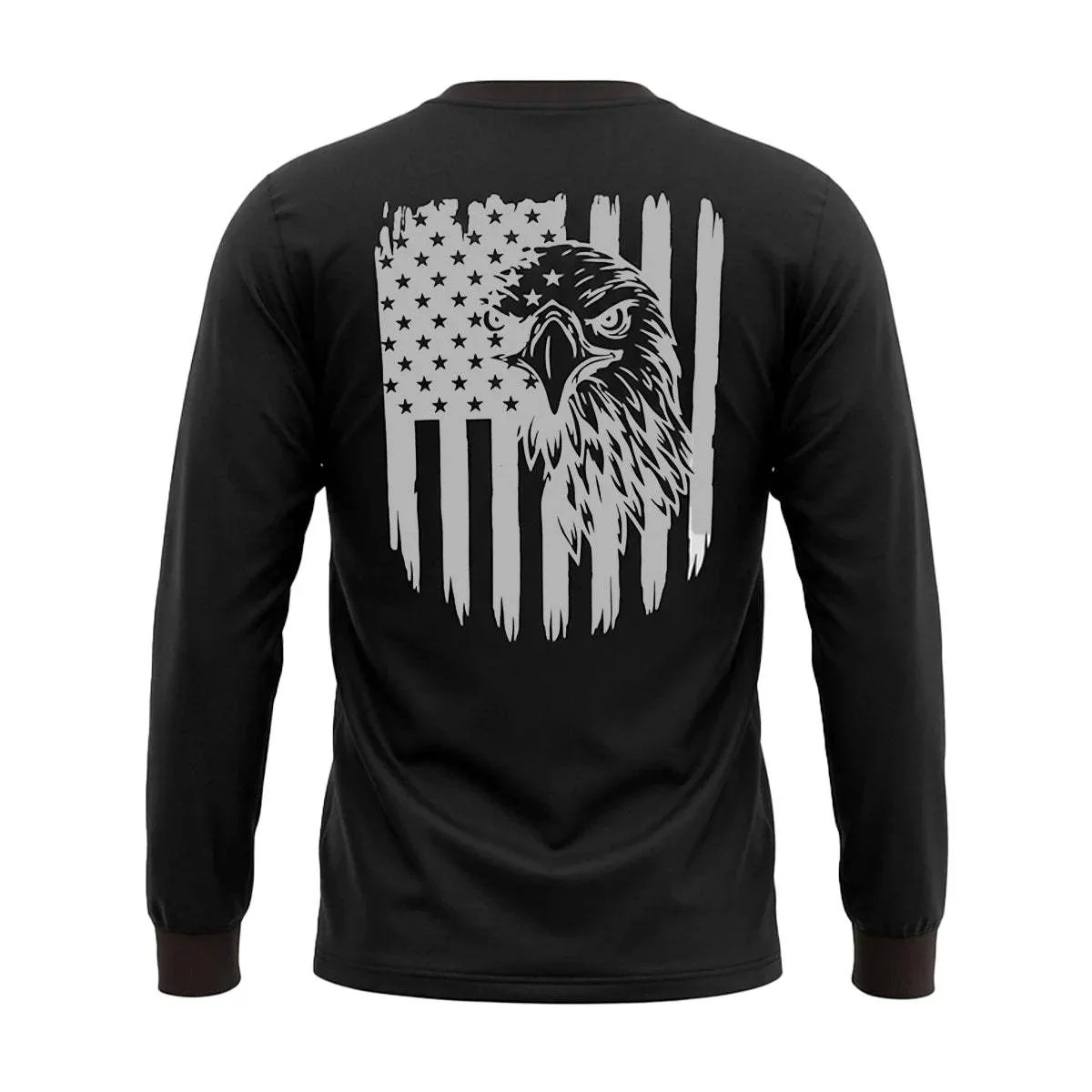Men's Black Long Sleeve T-Shirt with American Eagle & Flag Print - Image 10