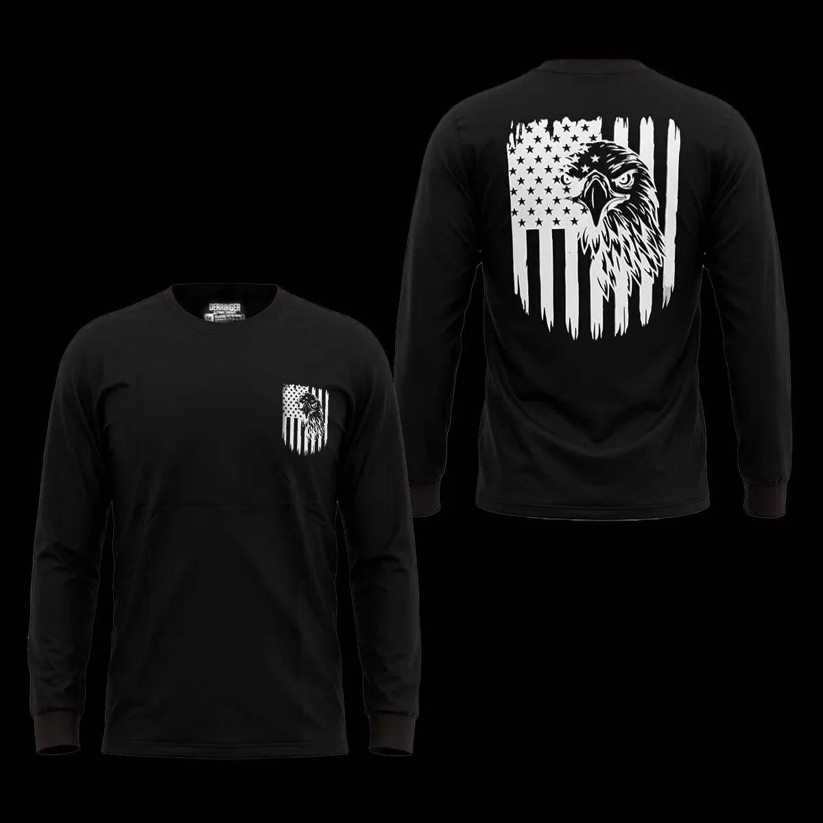 Men's Black Long Sleeve T-Shirt with American Eagle & Flag Print - Image 12