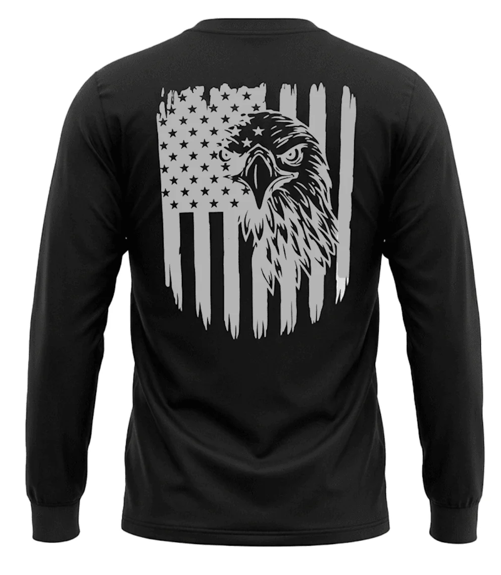 Men's Black Long Sleeve T-Shirt with American Eagle & Flag Print - Image 3