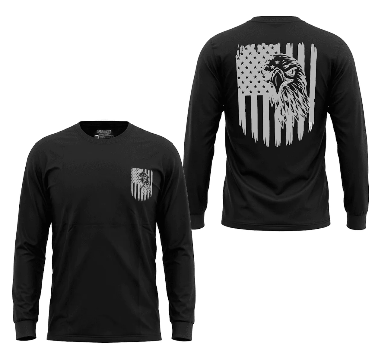 Men's Black Long Sleeve T-Shirt with American Eagle & Flag Print - Image 4
