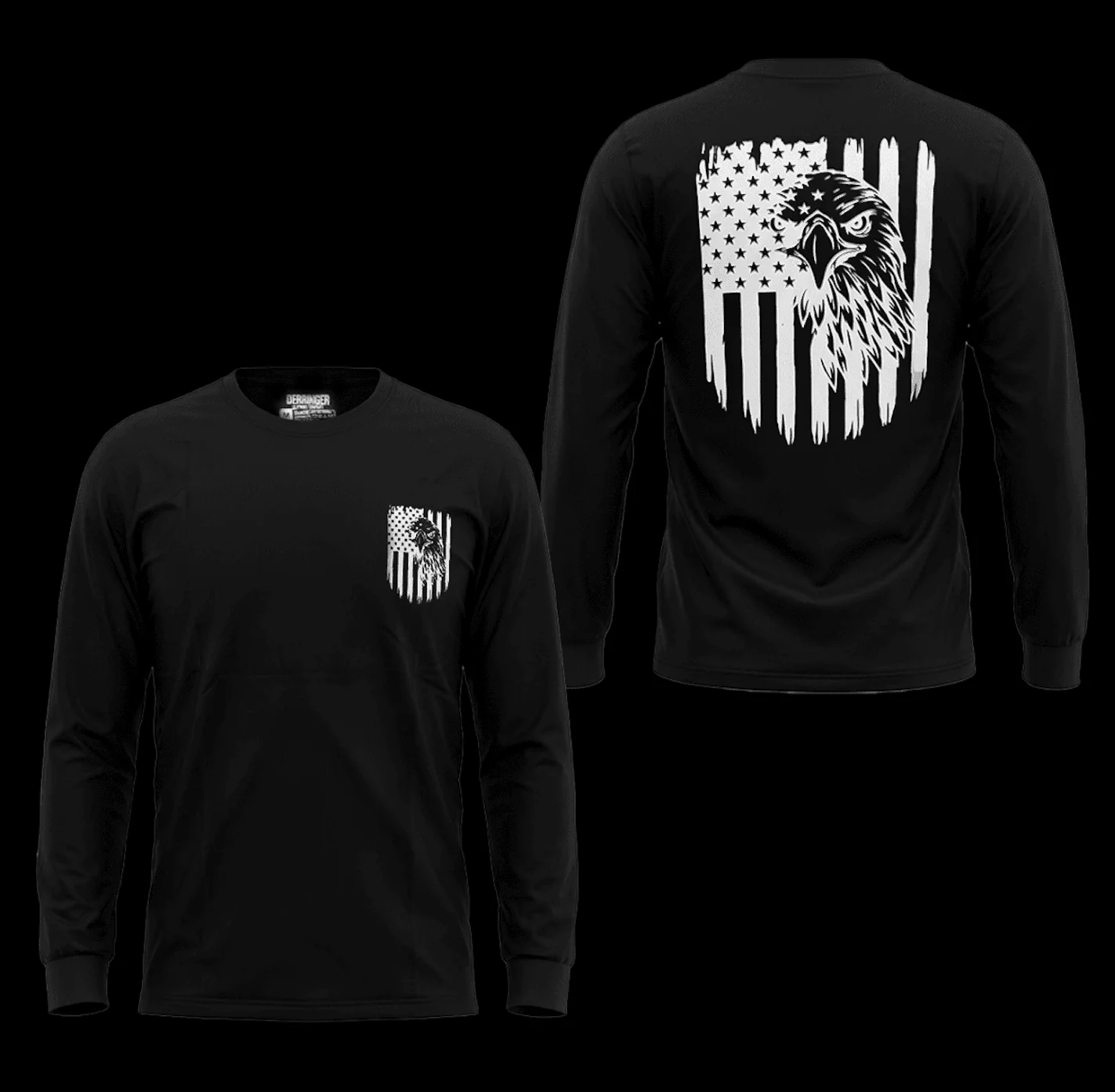 Men's Black Long Sleeve T-Shirt with American Eagle & Flag Print - Image 5