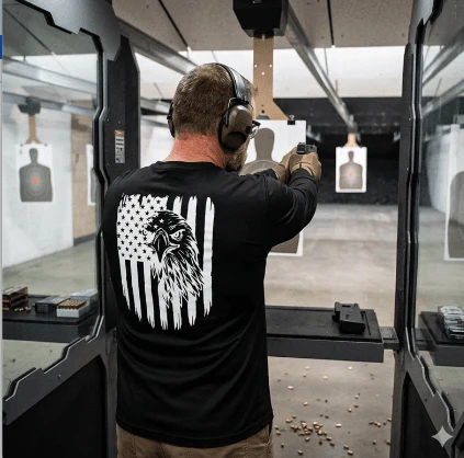 Men's Black Long Sleeve T-Shirt with American Eagle & Flag Print - Image 7