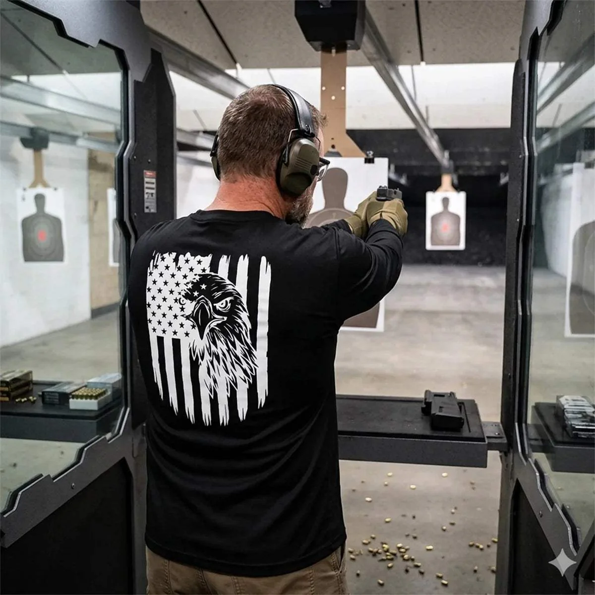 Men's Black Long Sleeve T-Shirt with American Eagle & Flag Print - Image 8