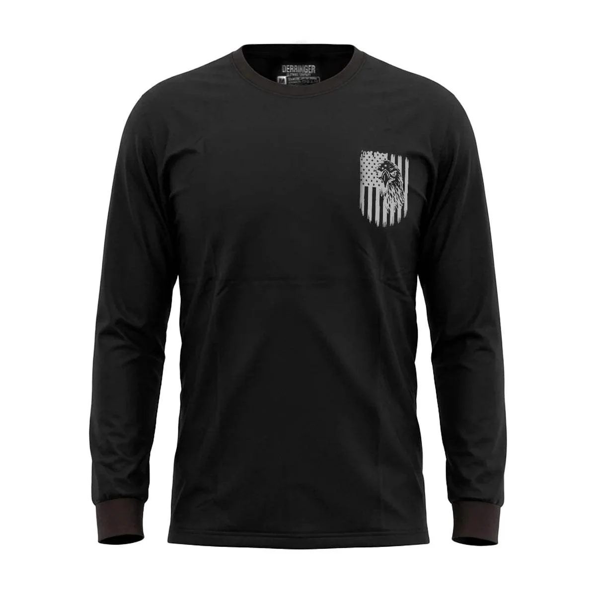 Men's Black Long Sleeve T-Shirt with American Eagle & Flag Print - Image 9