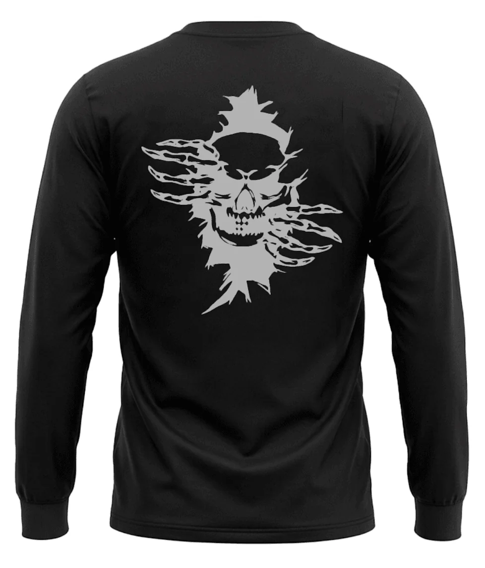 Men's Black Long Sleeve T-Shirt with Skull Graphic Print - Image 3