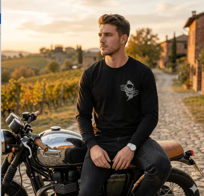 Men's Black Long Sleeve T-Shirt with Skull Graphic Print - Image 4