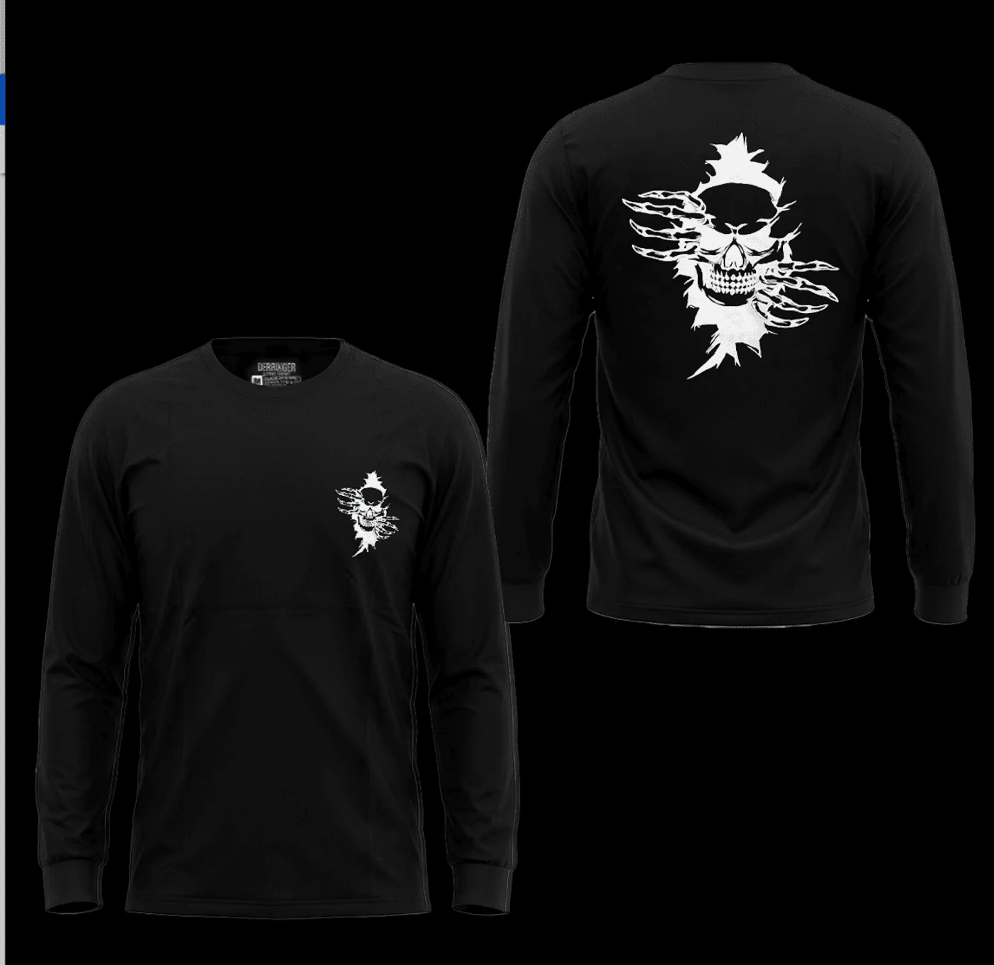 Men's Black Long Sleeve T-Shirt with Skull Graphic Print - Image 6