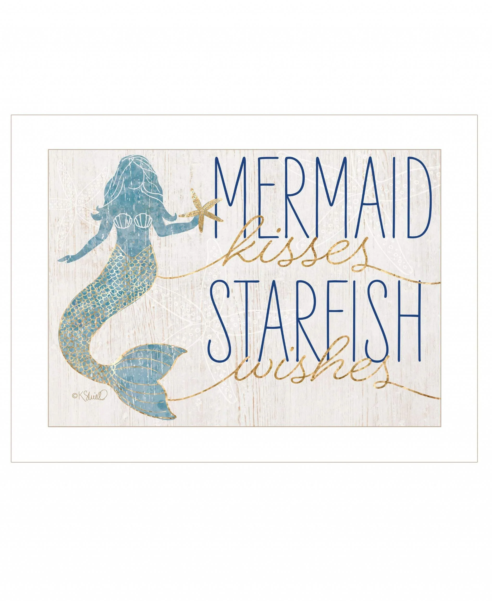 Mermaid Kisses Starfish Wishes 1 White Framed Print Wall Art - Image 2