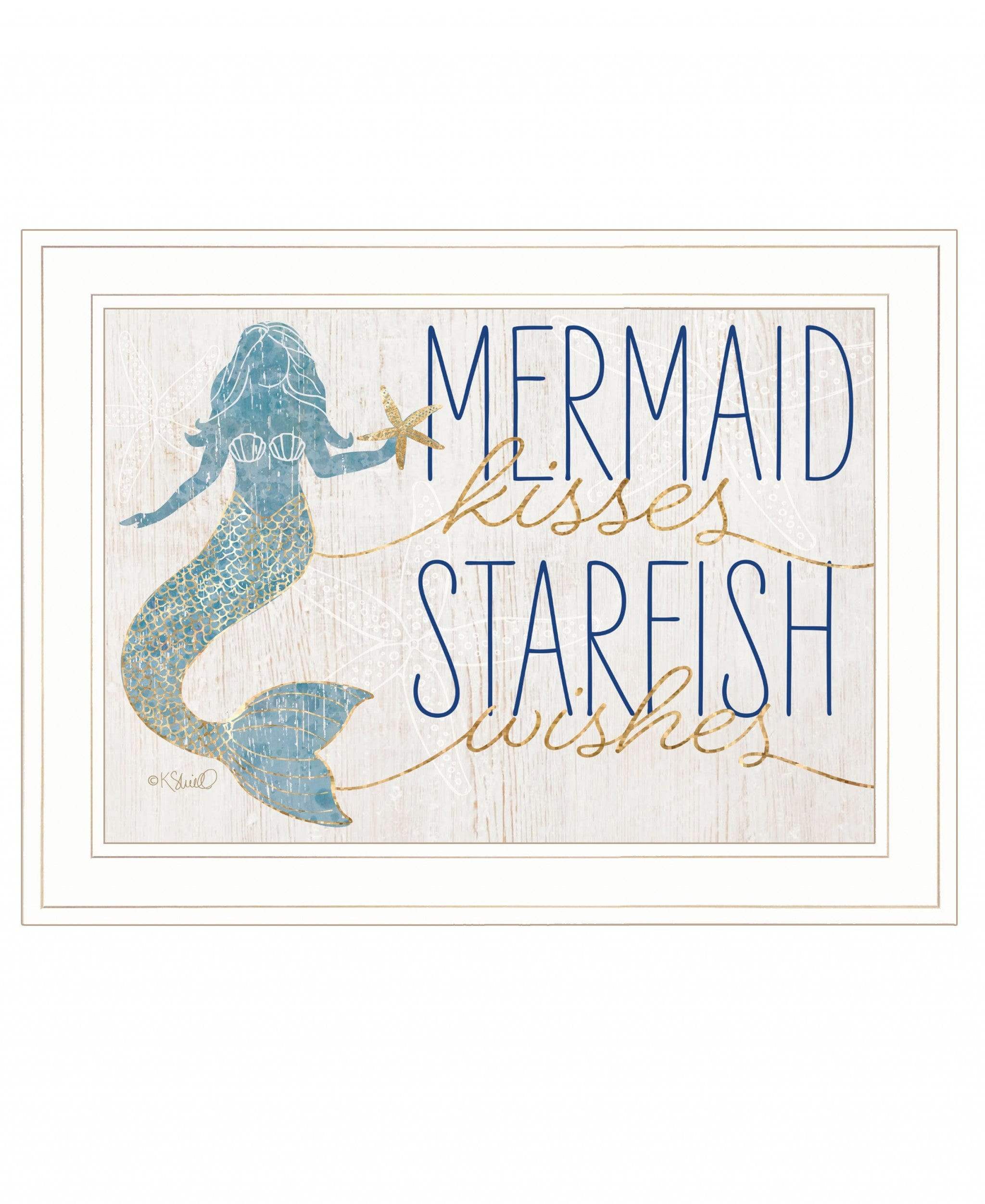 Mermaid Kisses Starfish Wishes 2 White Framed Print Wall Art - Image 2
